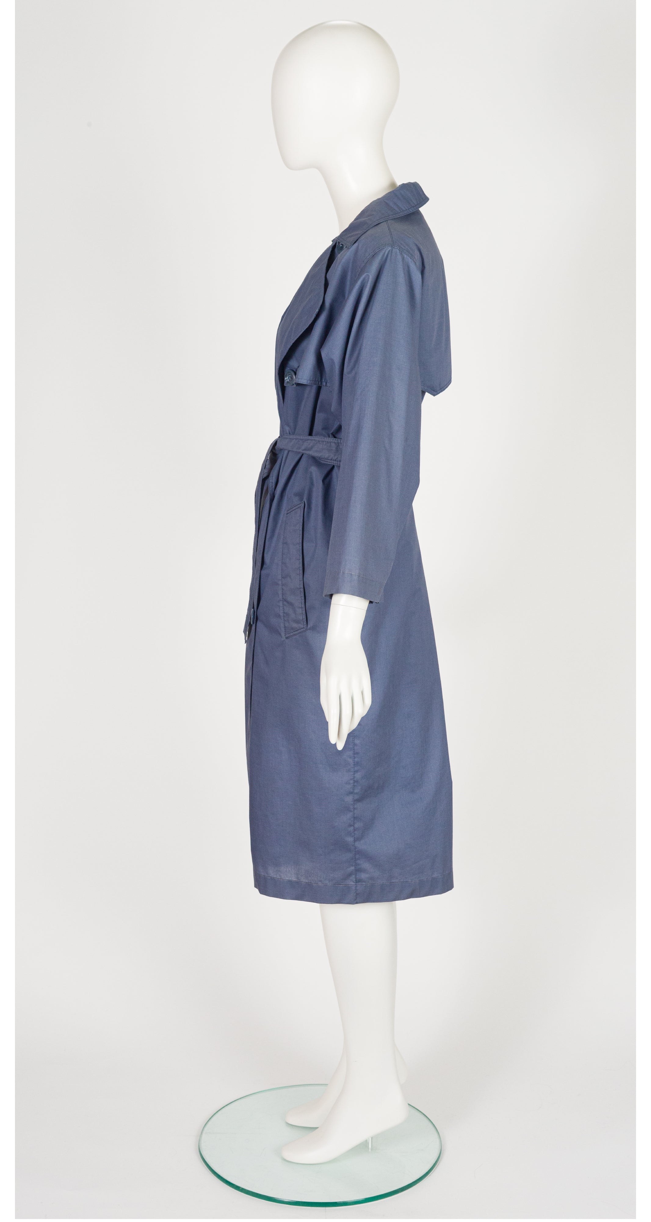 1970s Slate Blue Double-Breasted Trench Coat