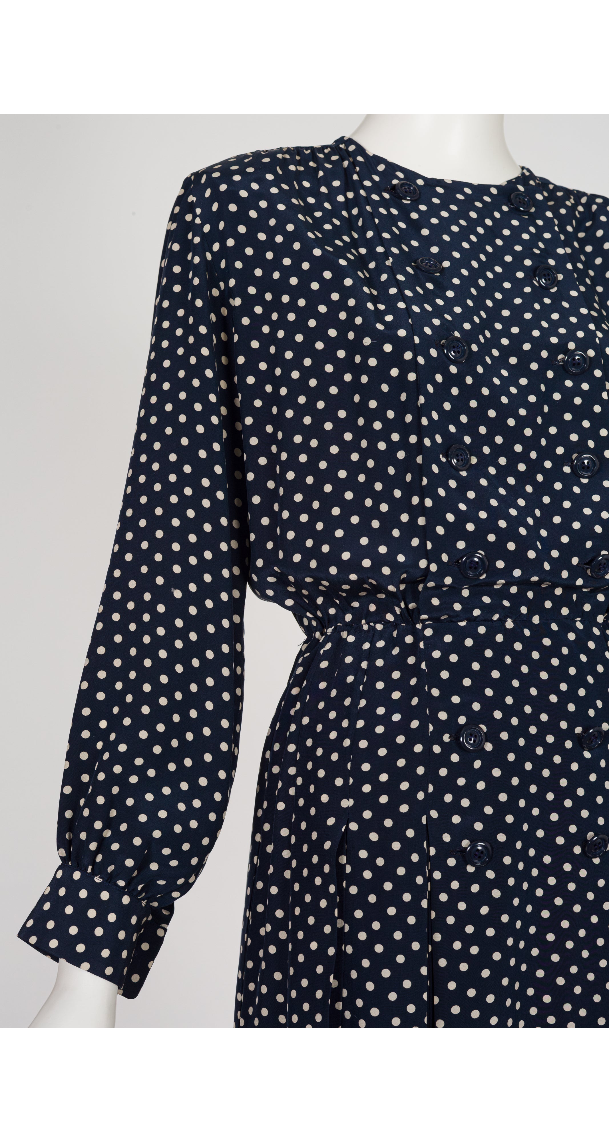 1984 S/S Polka Dot Navy Silk Double-Breasted Dress