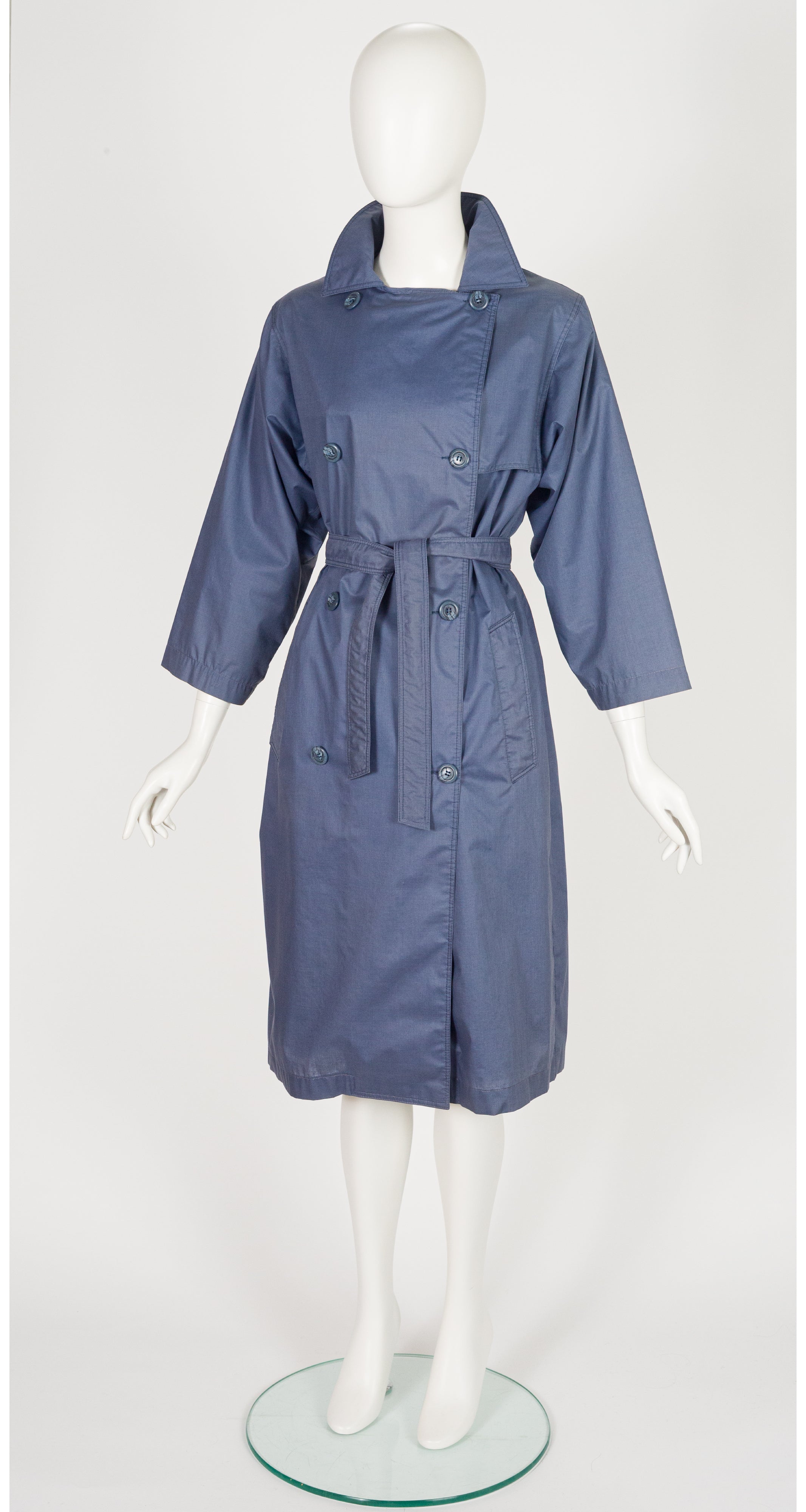 1970s Slate Blue Double-Breasted Trench Coat