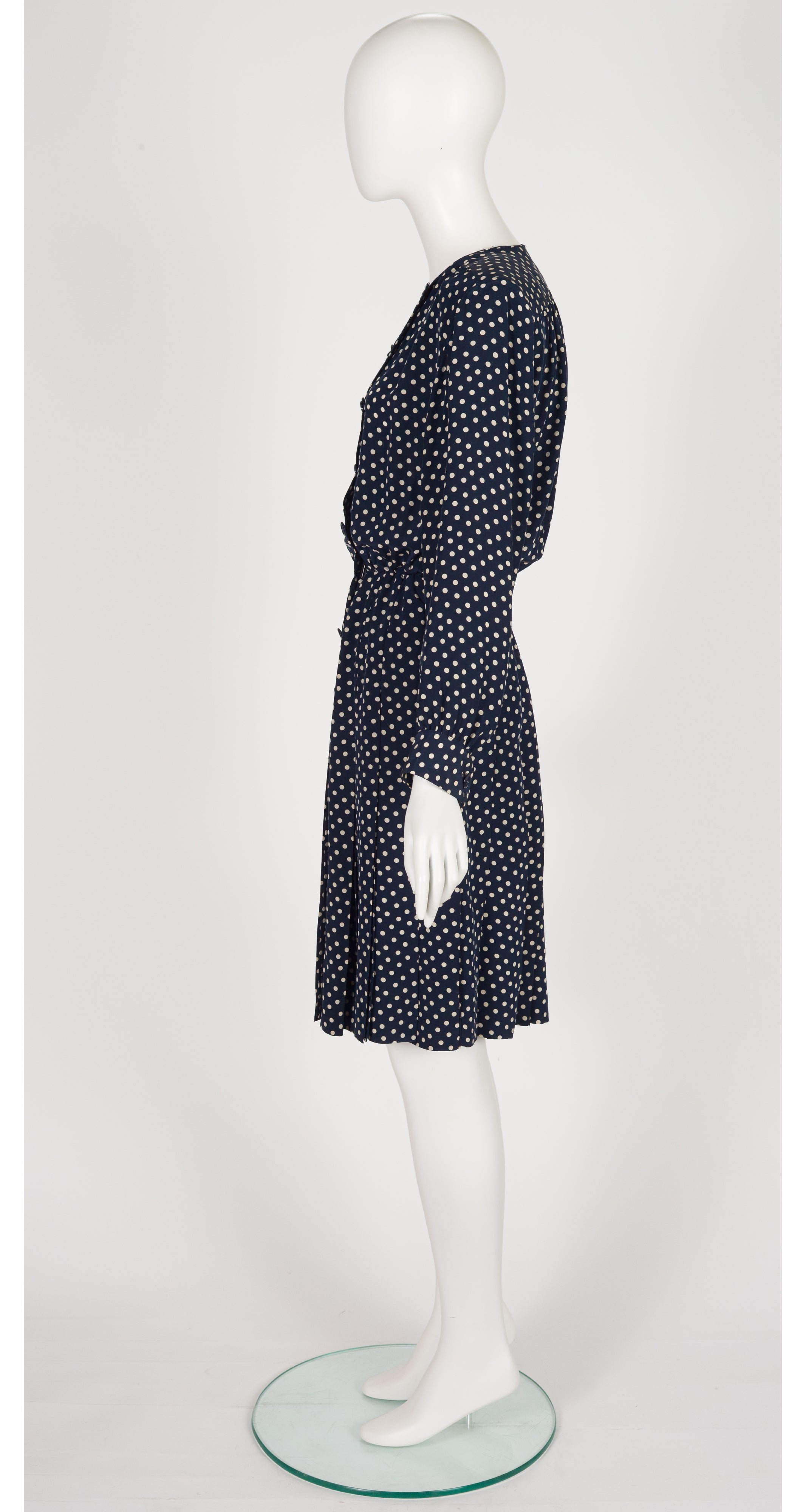 1984 S/S Polka Dot Navy Silk Double-Breasted Dress