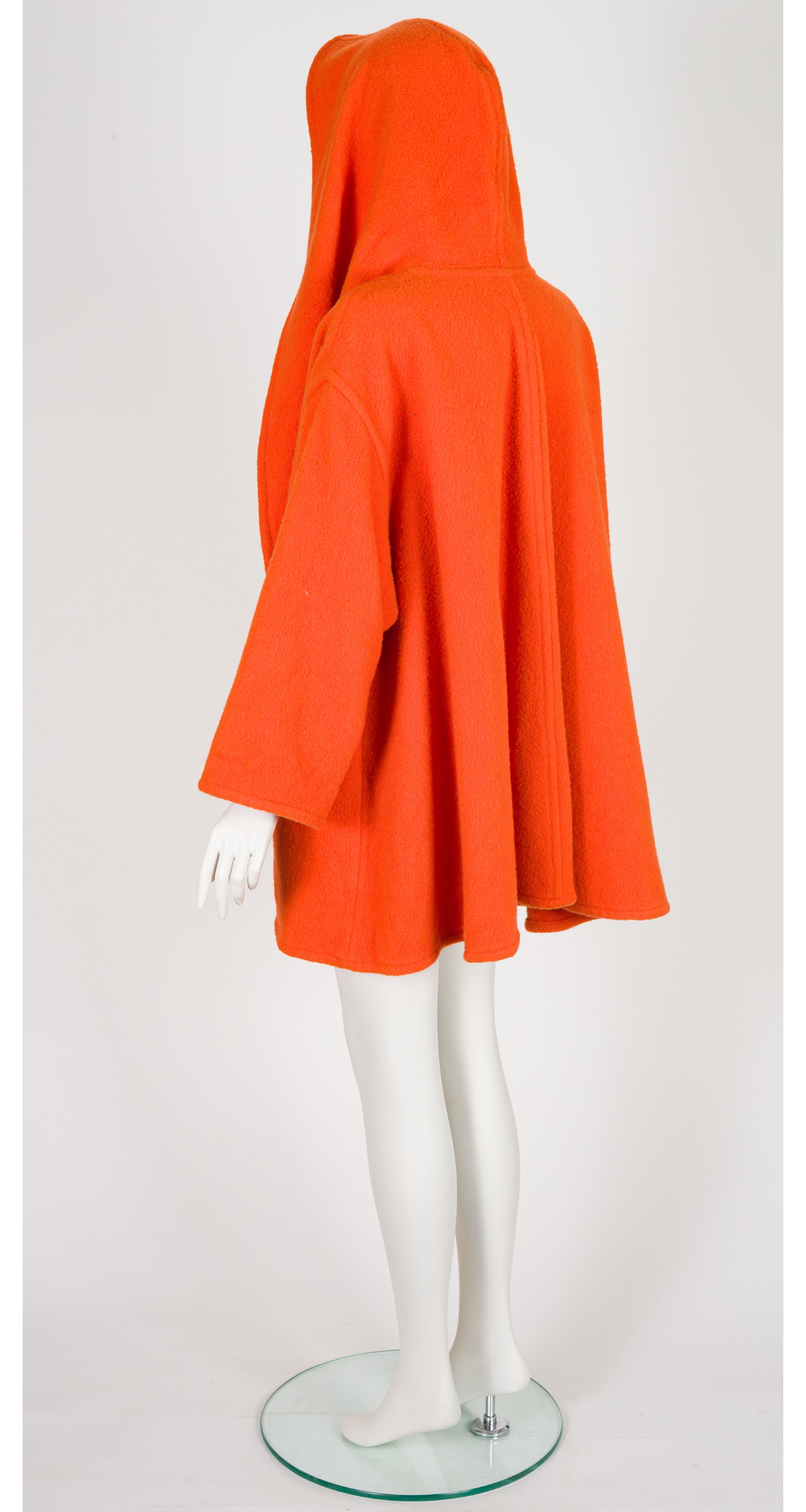 1990s Orange Wool Shawl Hood Swing Coat