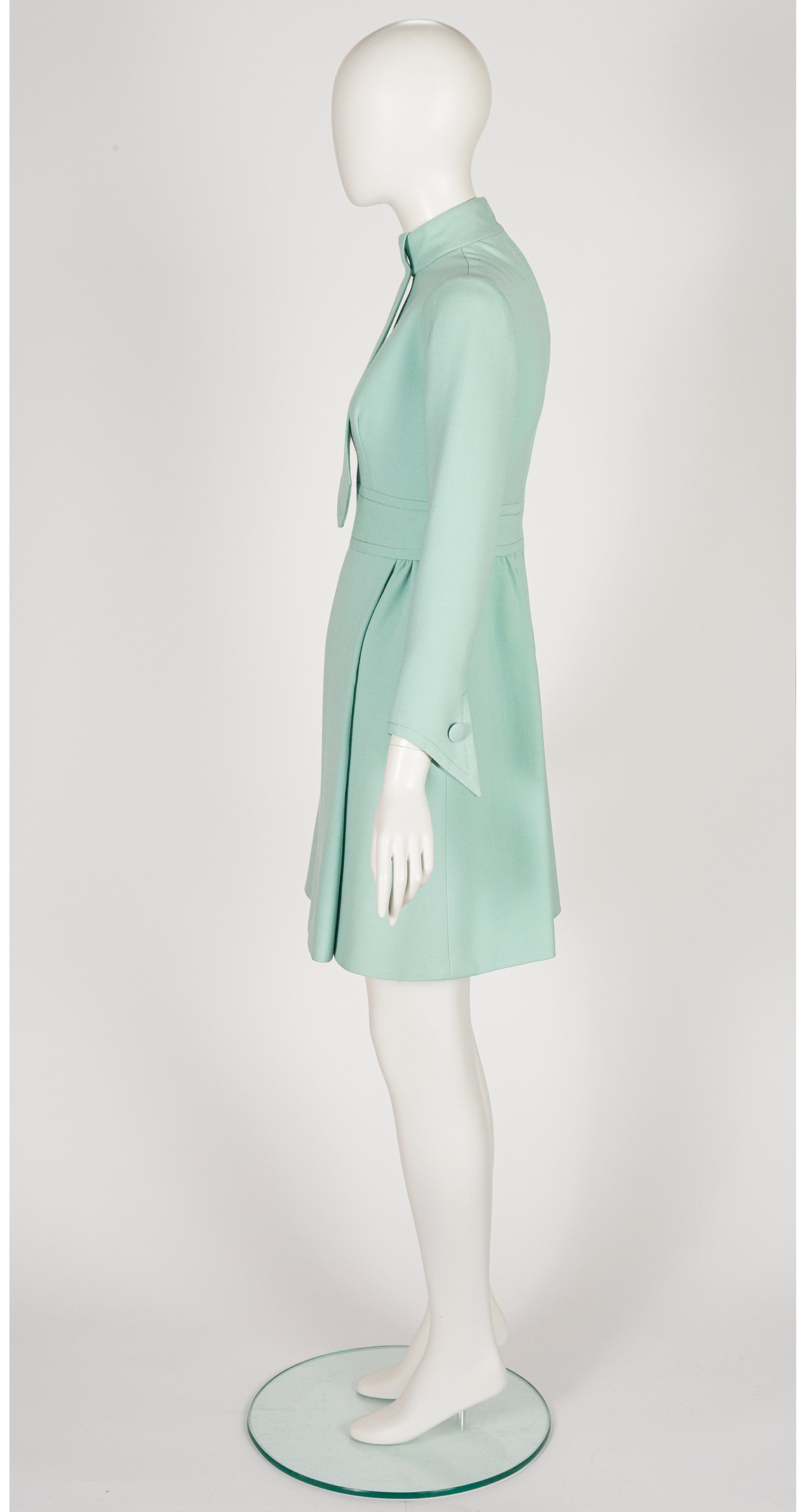 1960s Aqua Wool Jabot Tie Long Sleeve Dress