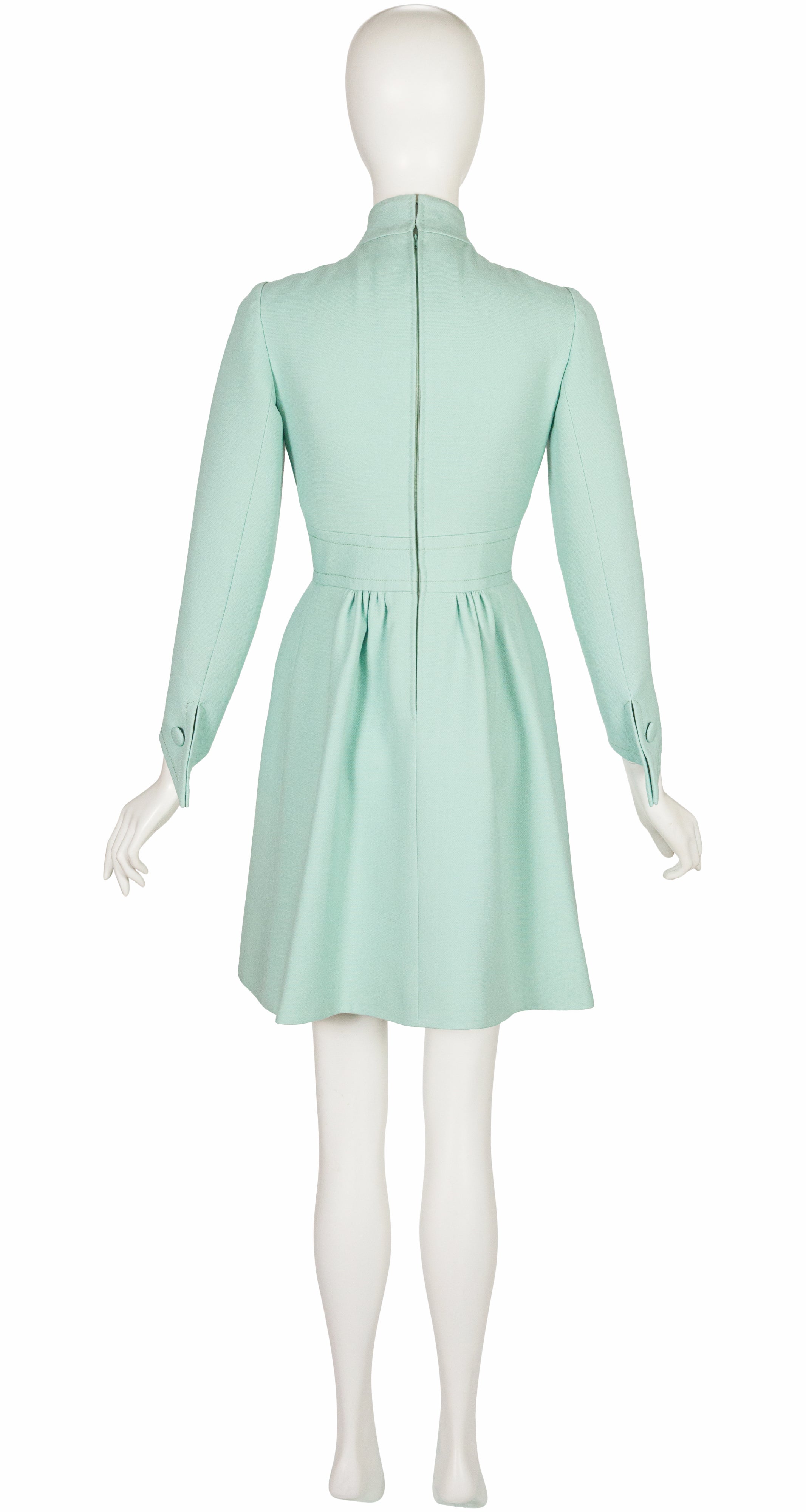 1960s Aqua Wool Jabot Tie Long Sleeve Dress