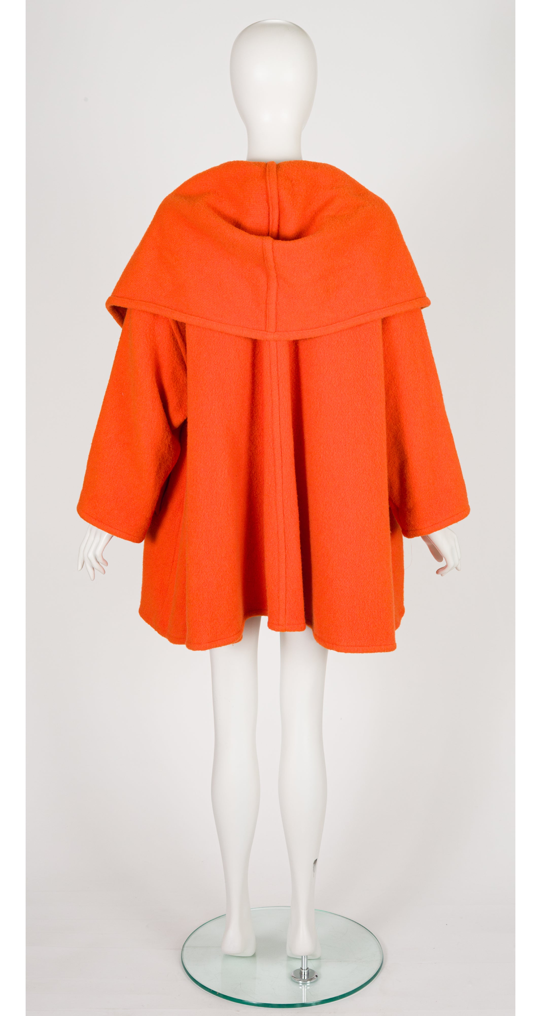 1990s Orange Wool Shawl Hood Swing Coat