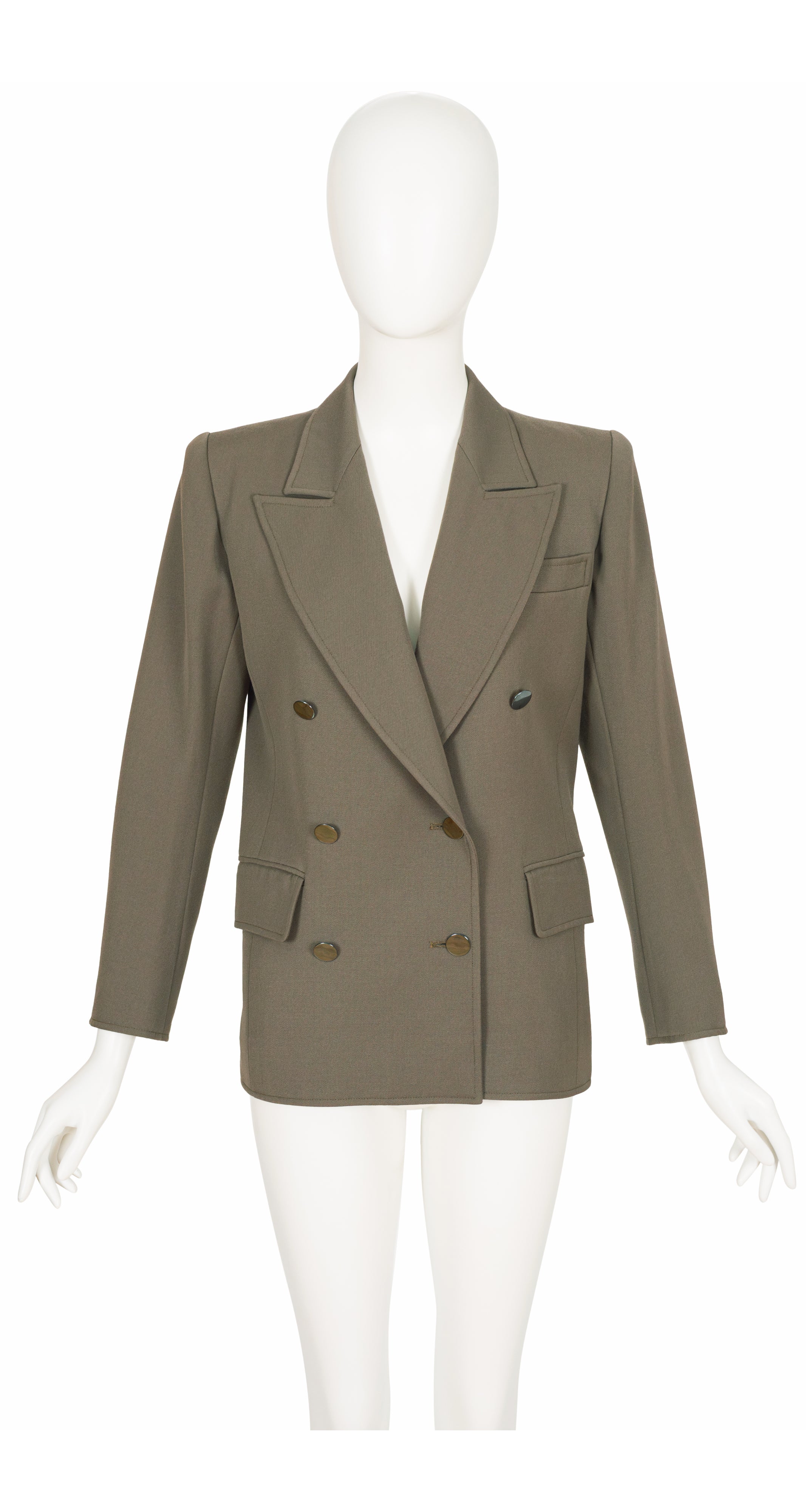 1980s Olive Brown Wool Gabardine Double-Breasted Blazer