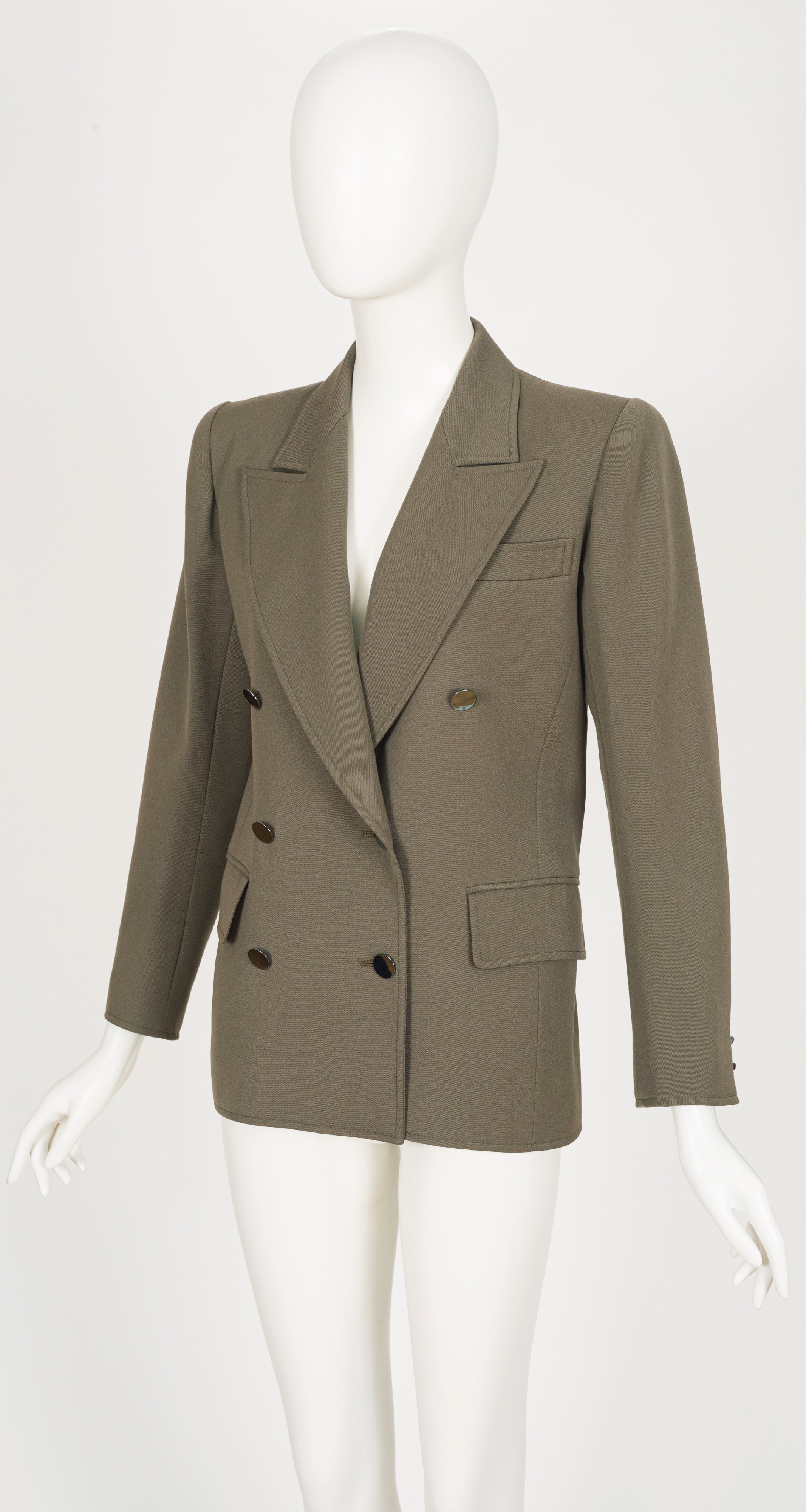 1980s Olive Brown Wool Gabardine Double-Breasted Blazer