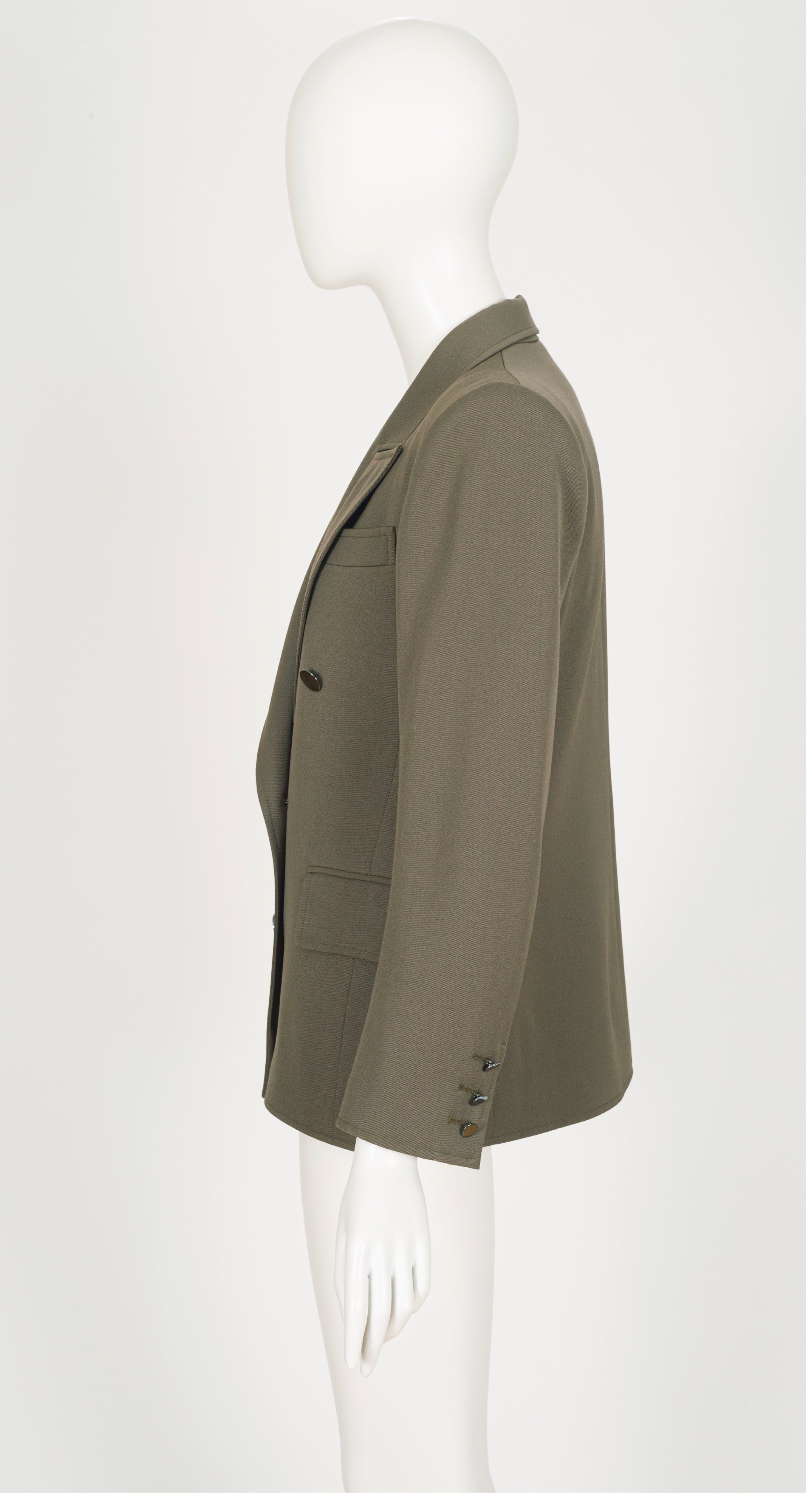1980s Olive Brown Wool Gabardine Double-Breasted Blazer