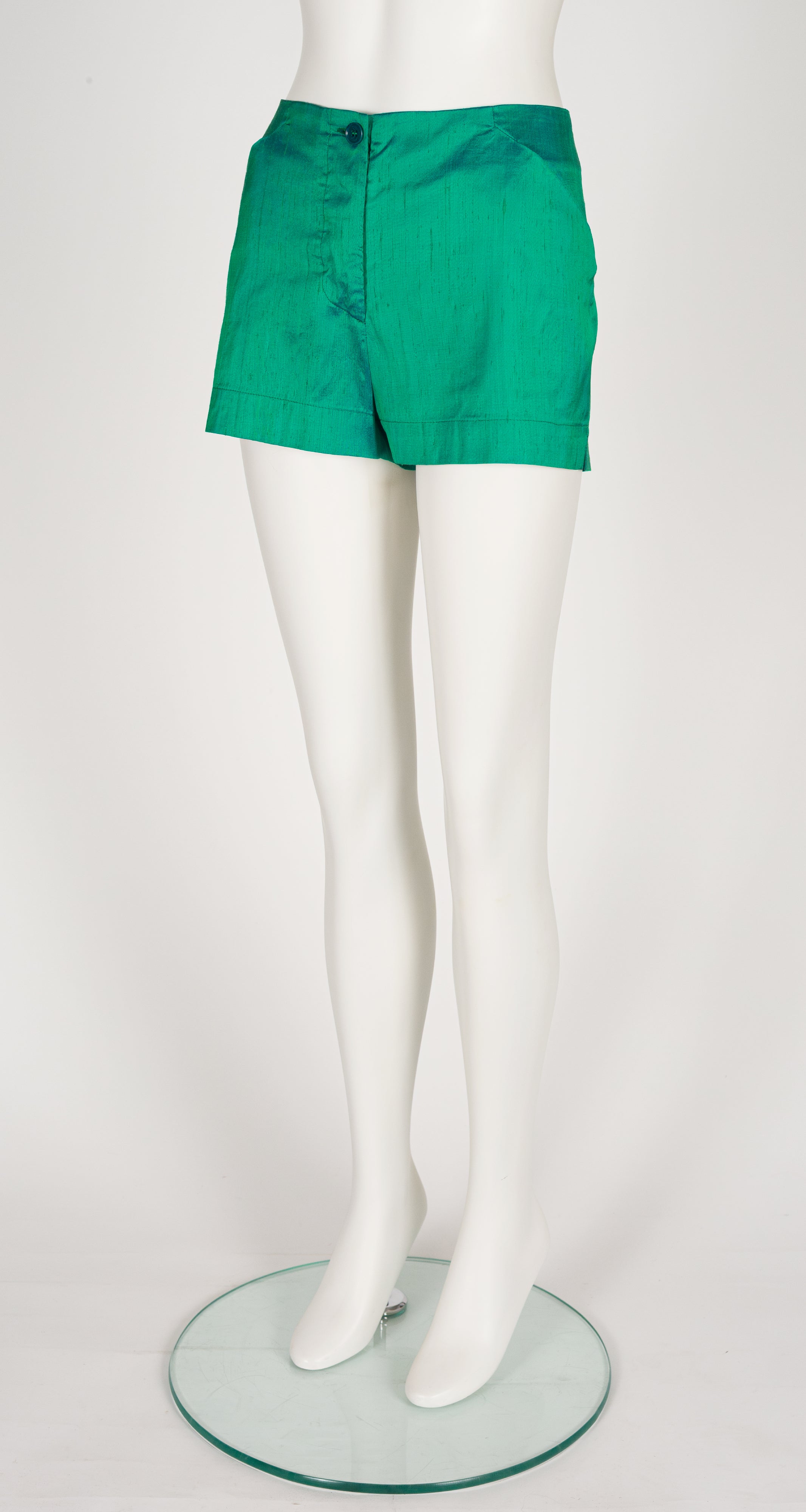 1996 S/S NWT Iridescent Green Shantung Silk Shorts