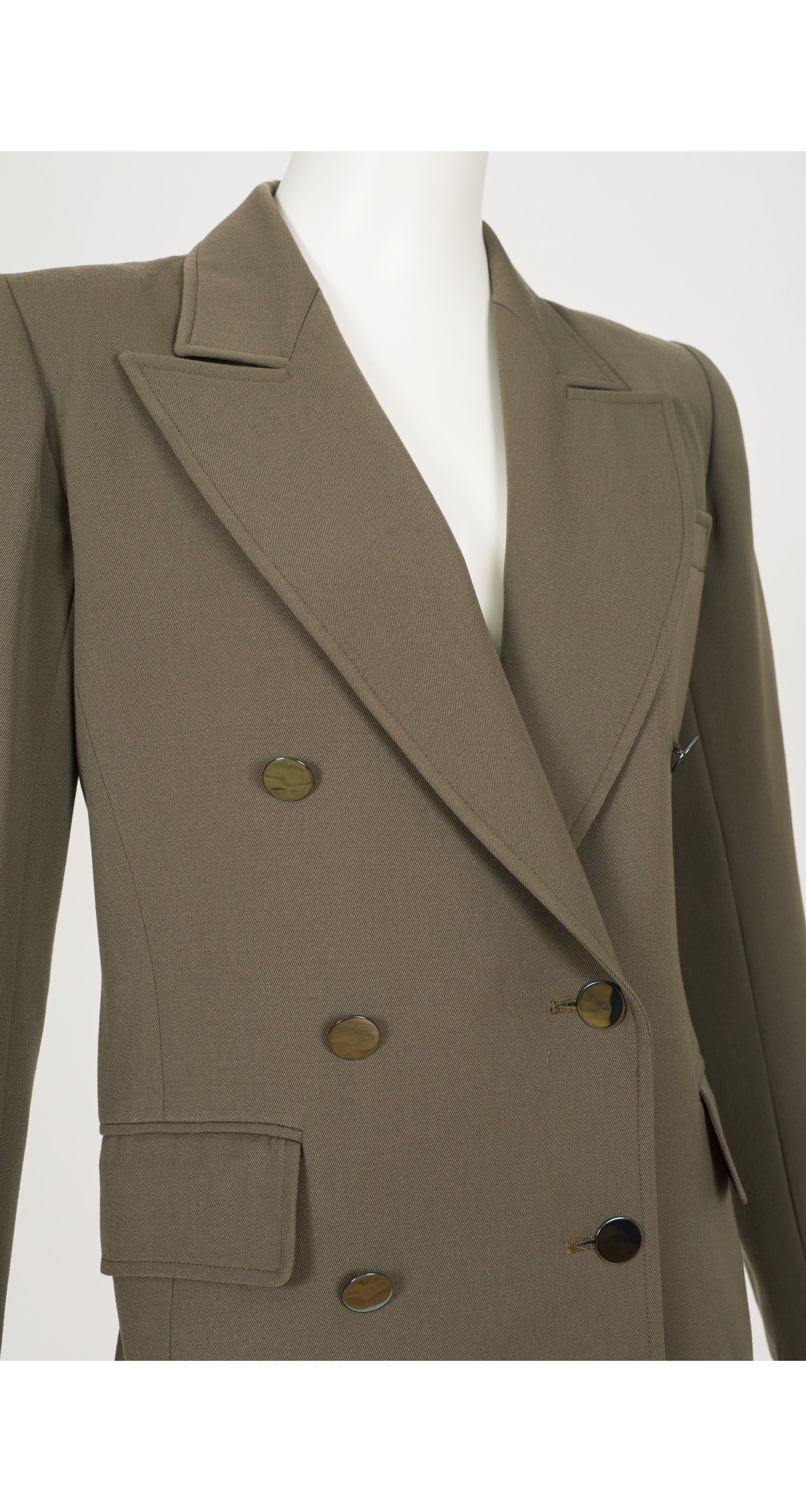 1980s Olive Brown Wool Gabardine Double-Breasted Blazer