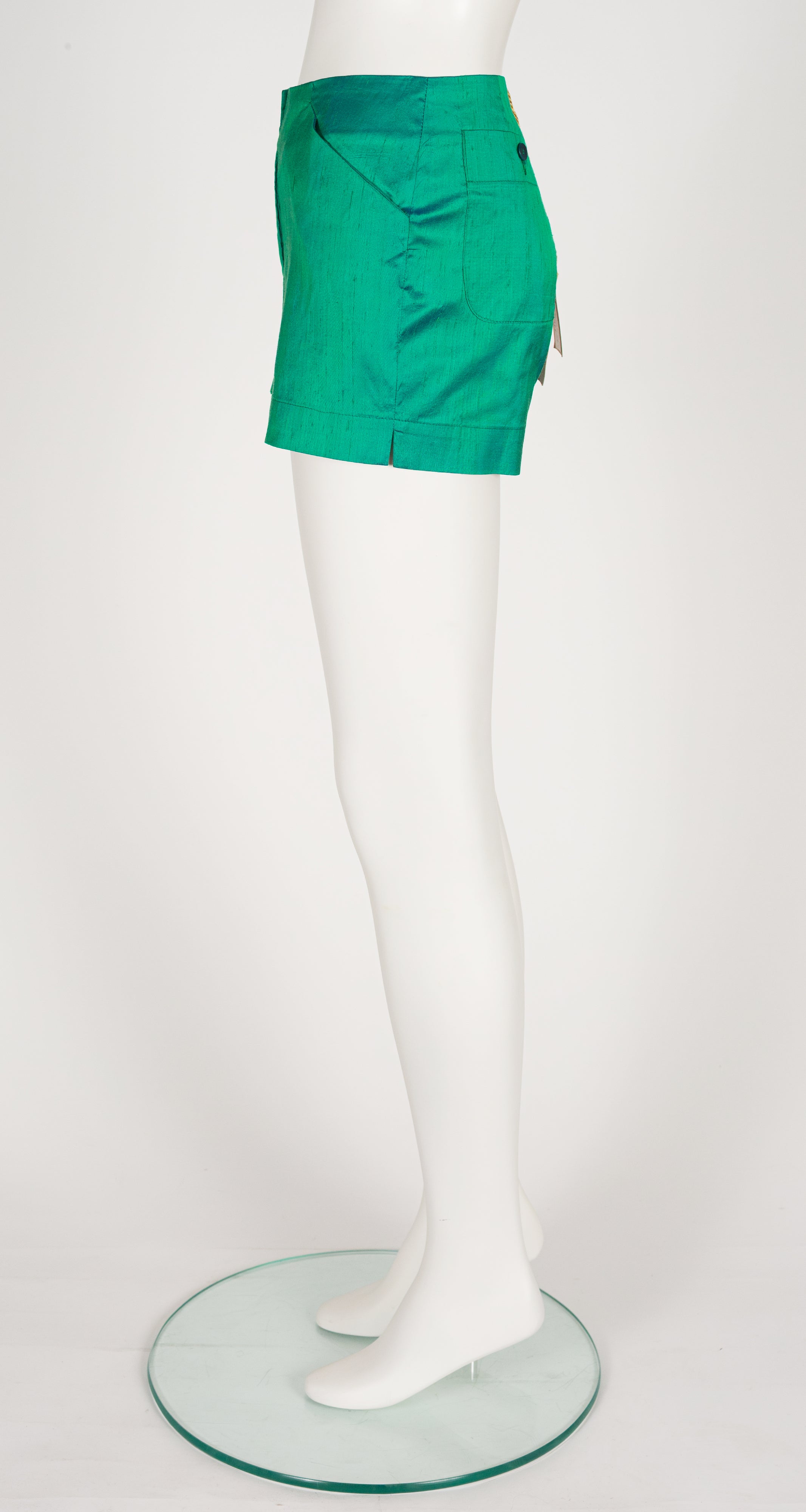 1996 S/S NWT Iridescent Green Shantung Silk Shorts