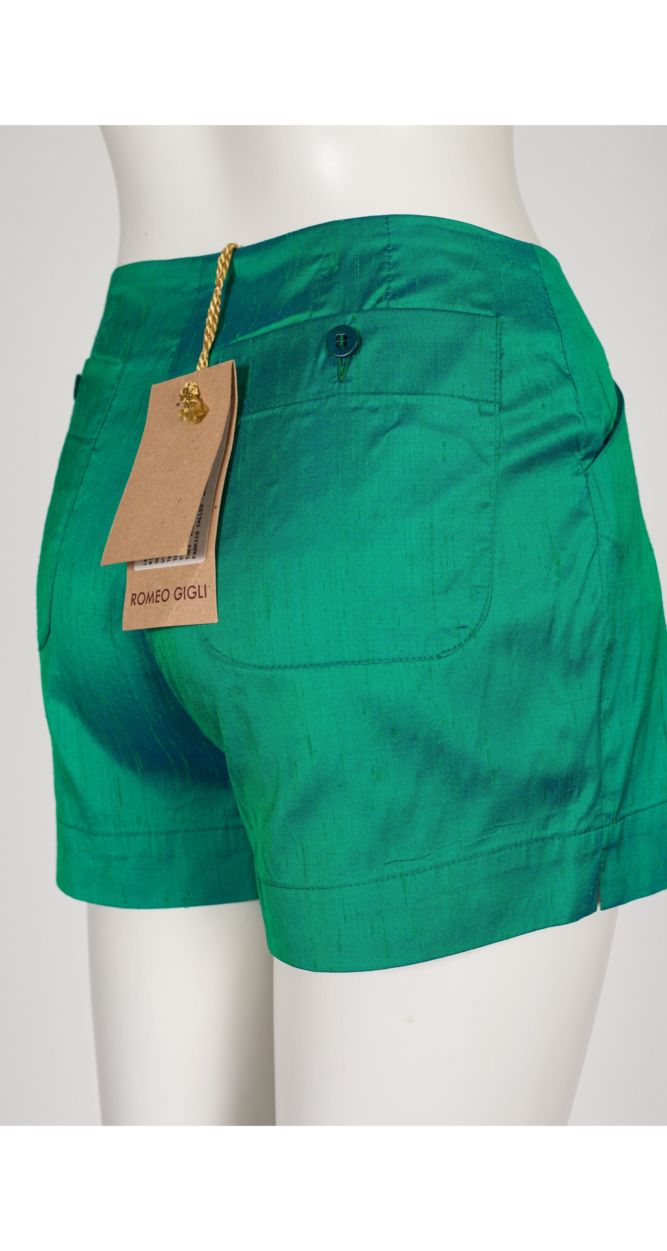 1996 S/S NWT Iridescent Green Shantung Silk Shorts