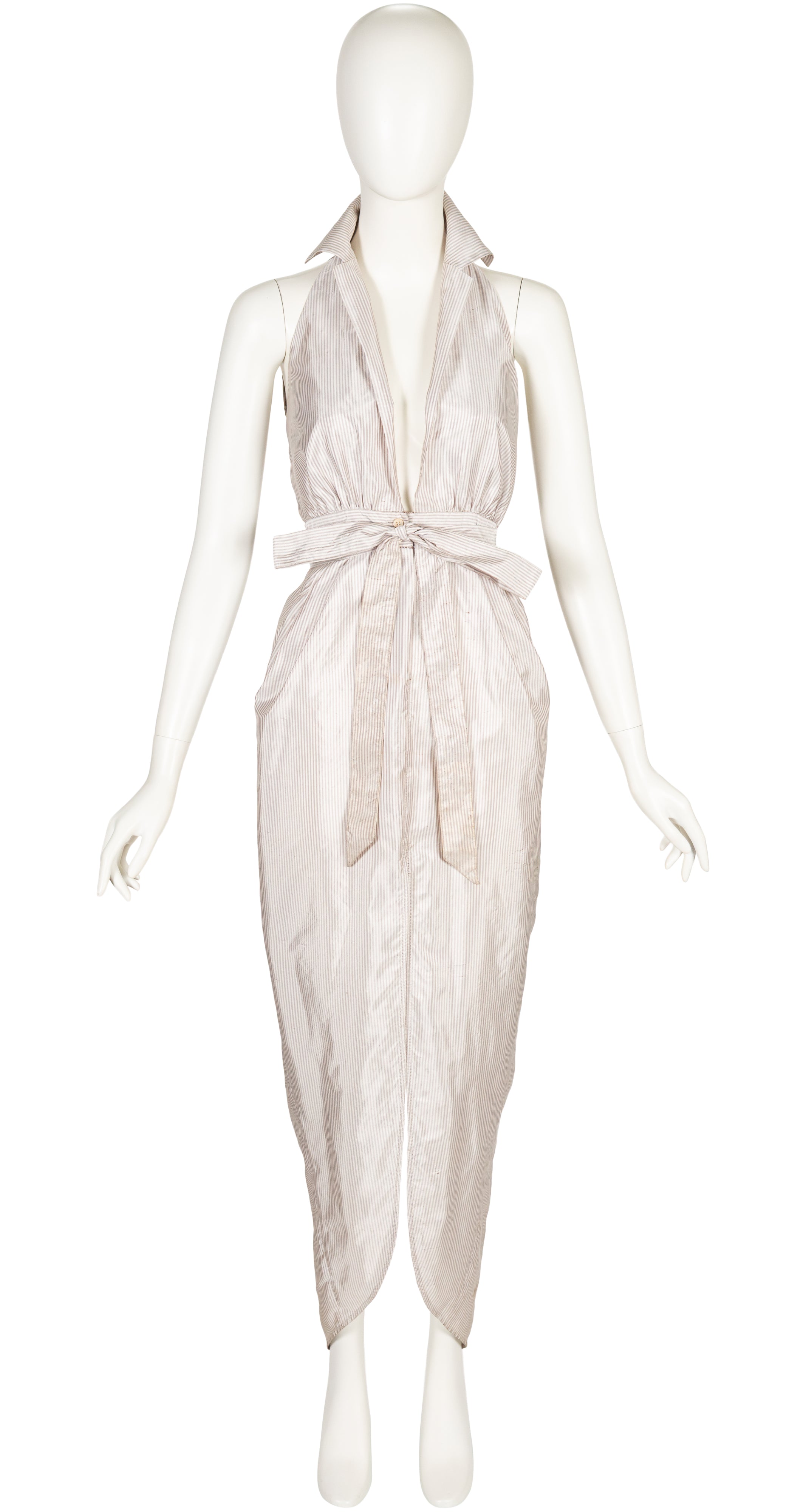 1996 S/S NWT Striped Silk Plunge Neck Dress