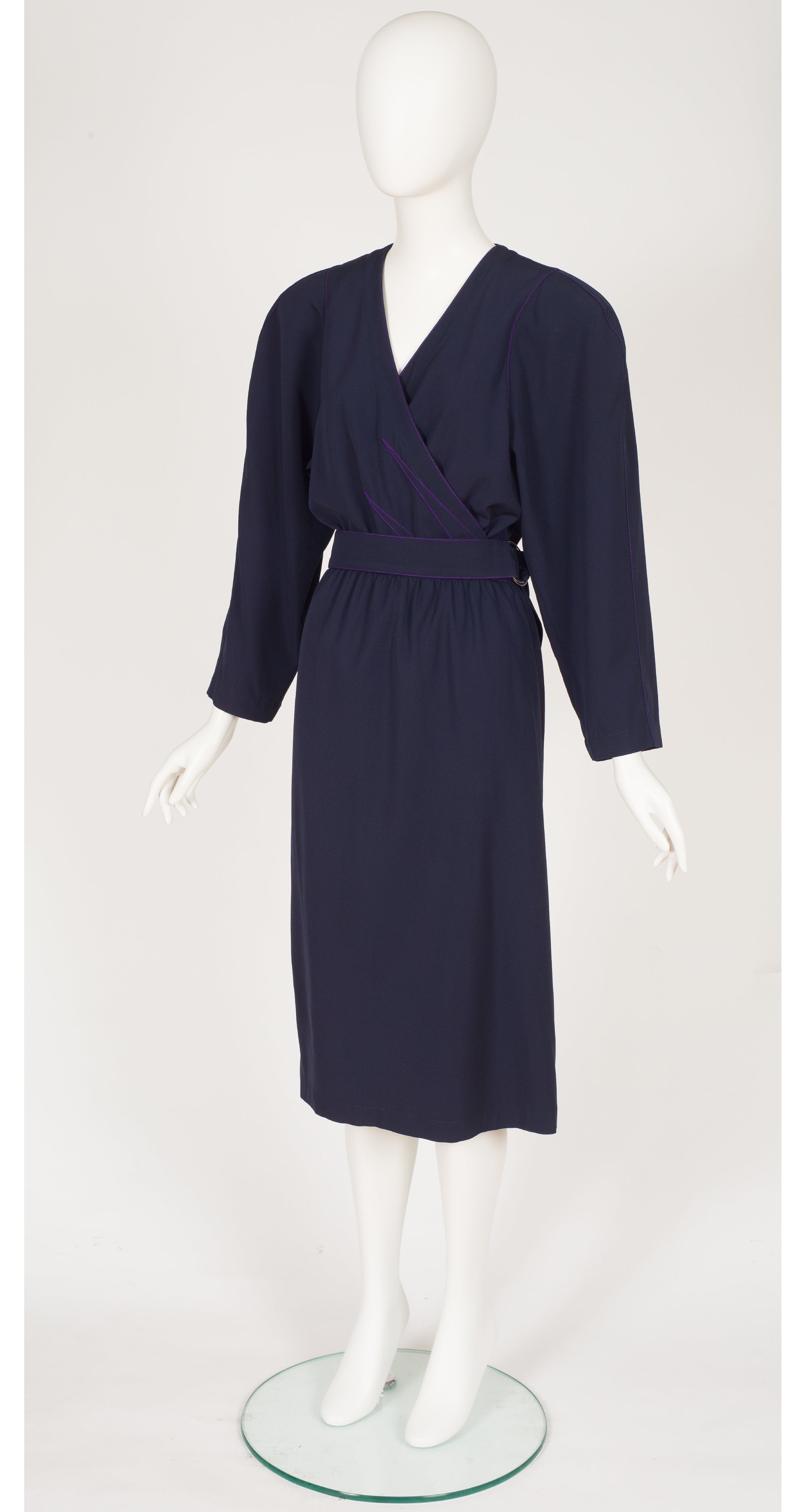 1984-1985 F/W Contrast Stitch Navy Wool Wrap Dress