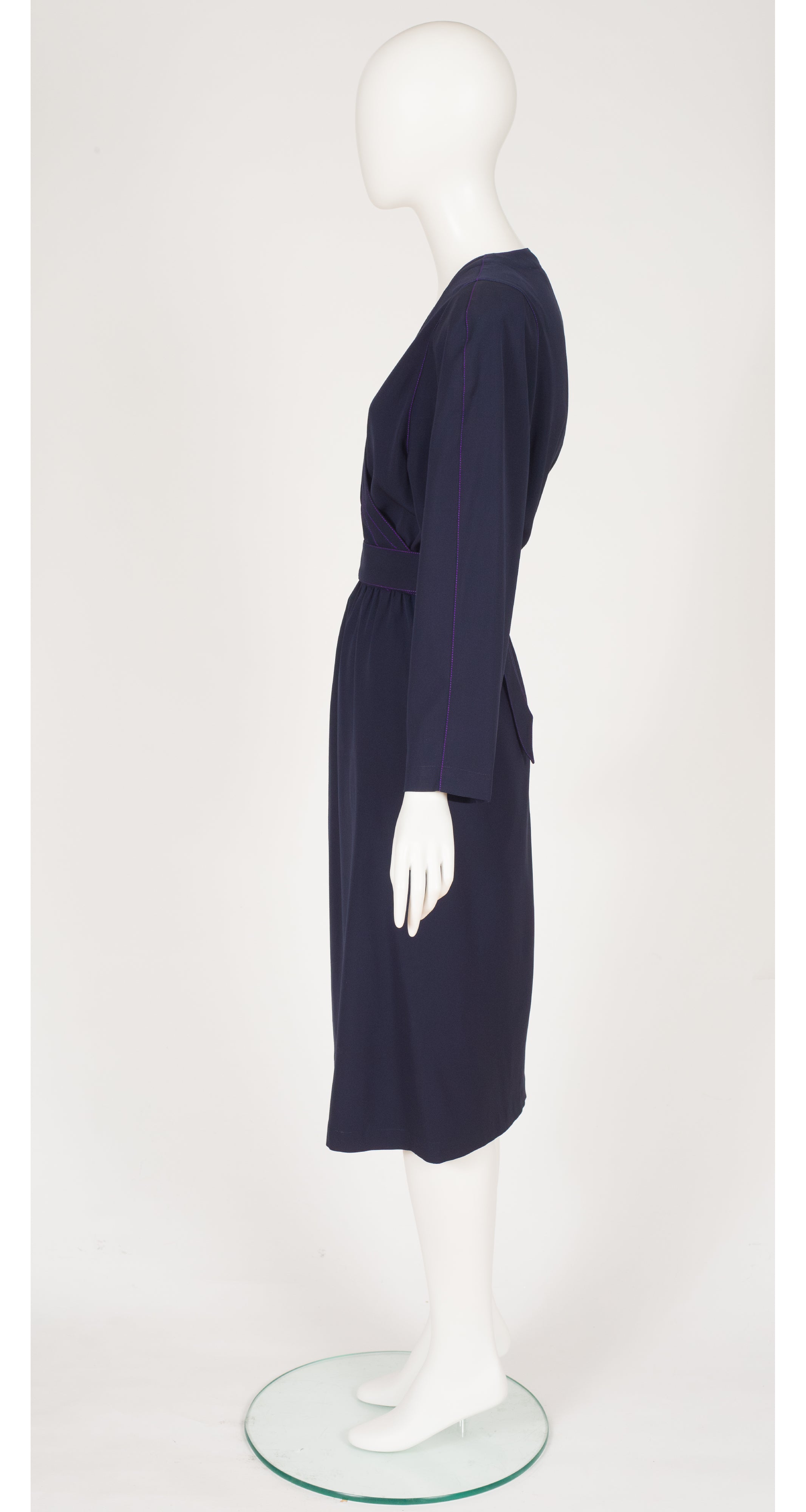 1984-1985 F/W Contrast Stitch Navy Wool Wrap Dress