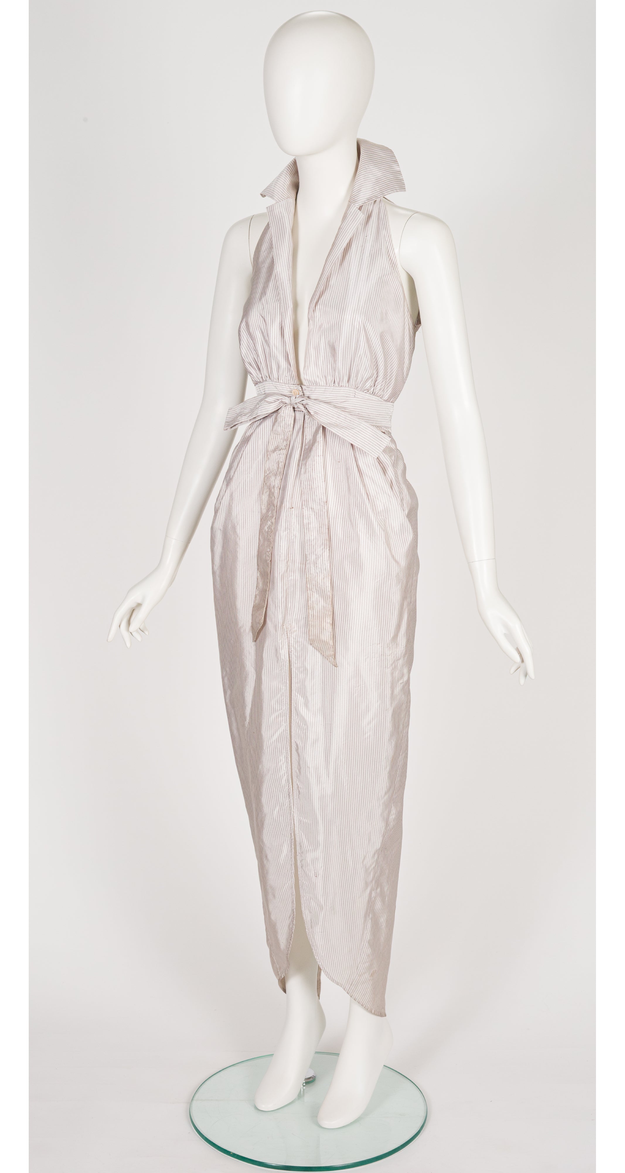 1996 S/S NWT Striped Silk Plunge Neck Dress