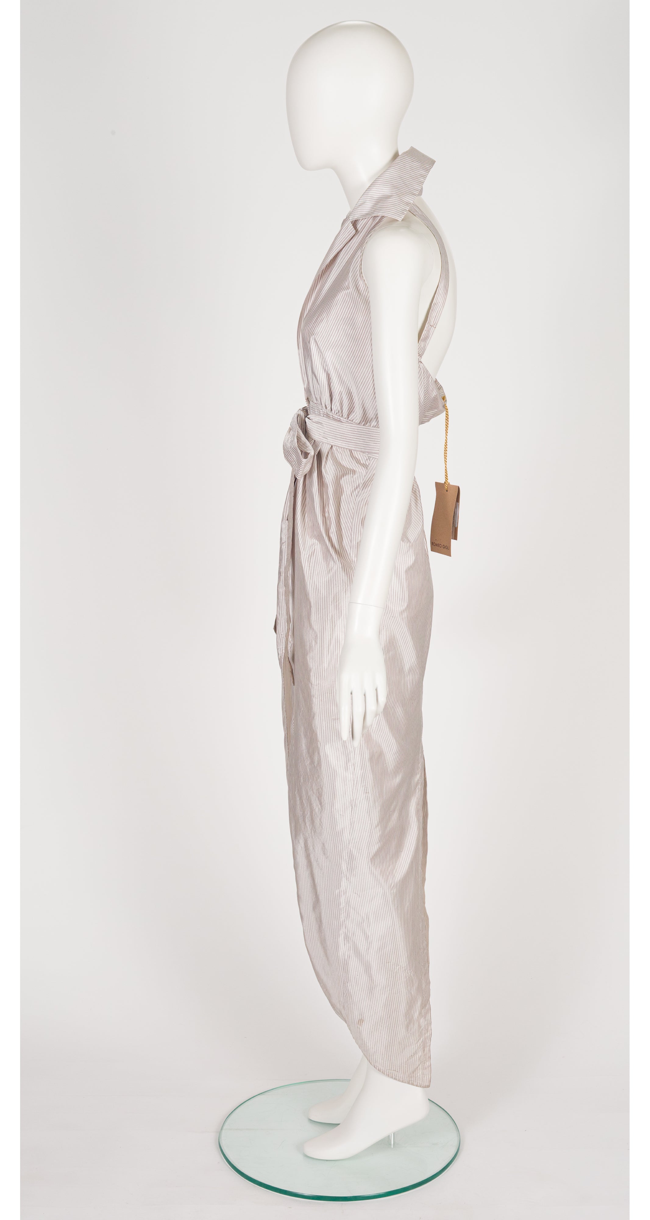 1996 S/S NWT Striped Silk Plunge Neck Dress