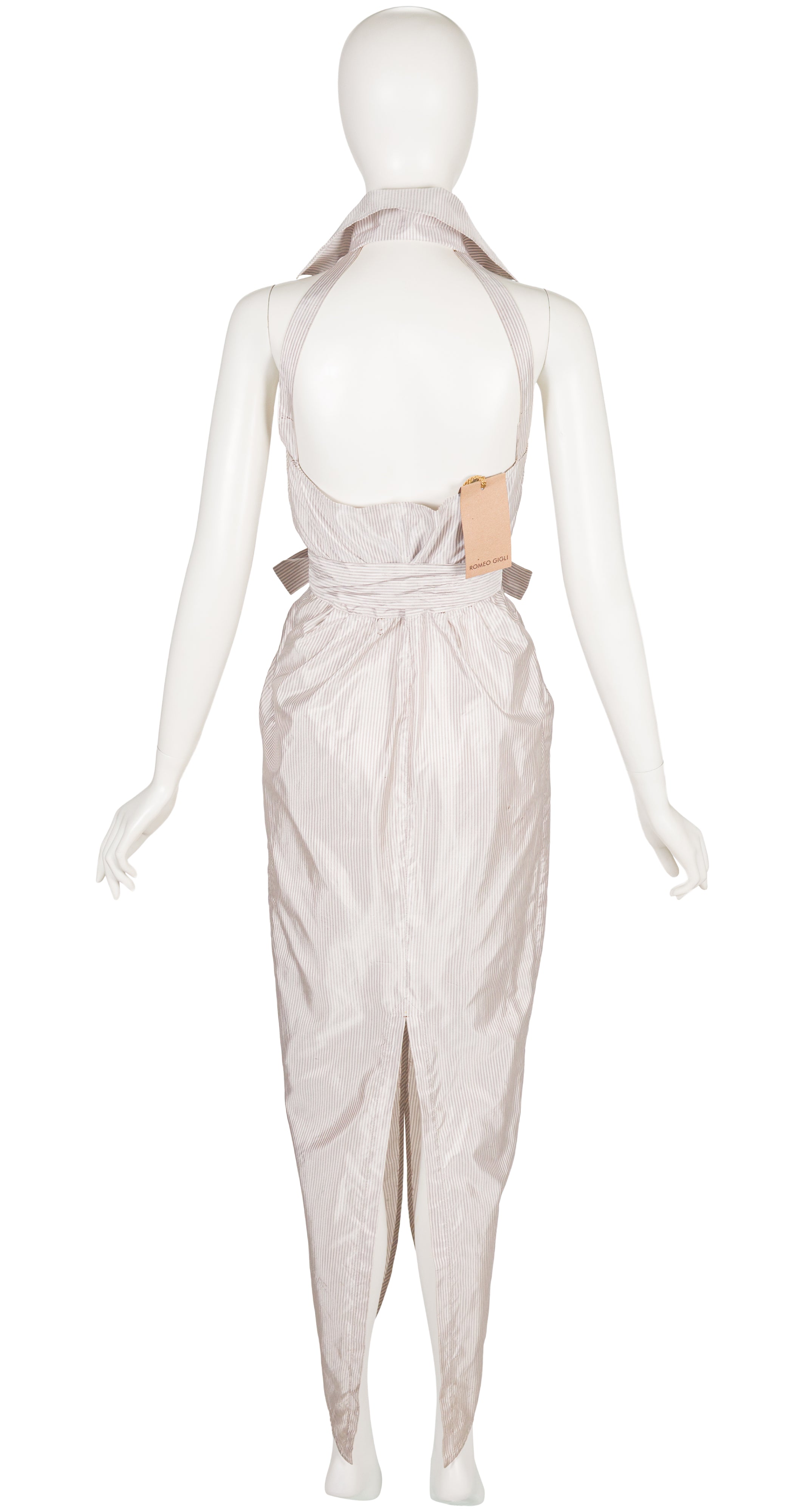 1996 S/S NWT Striped Silk Plunge Neck Dress