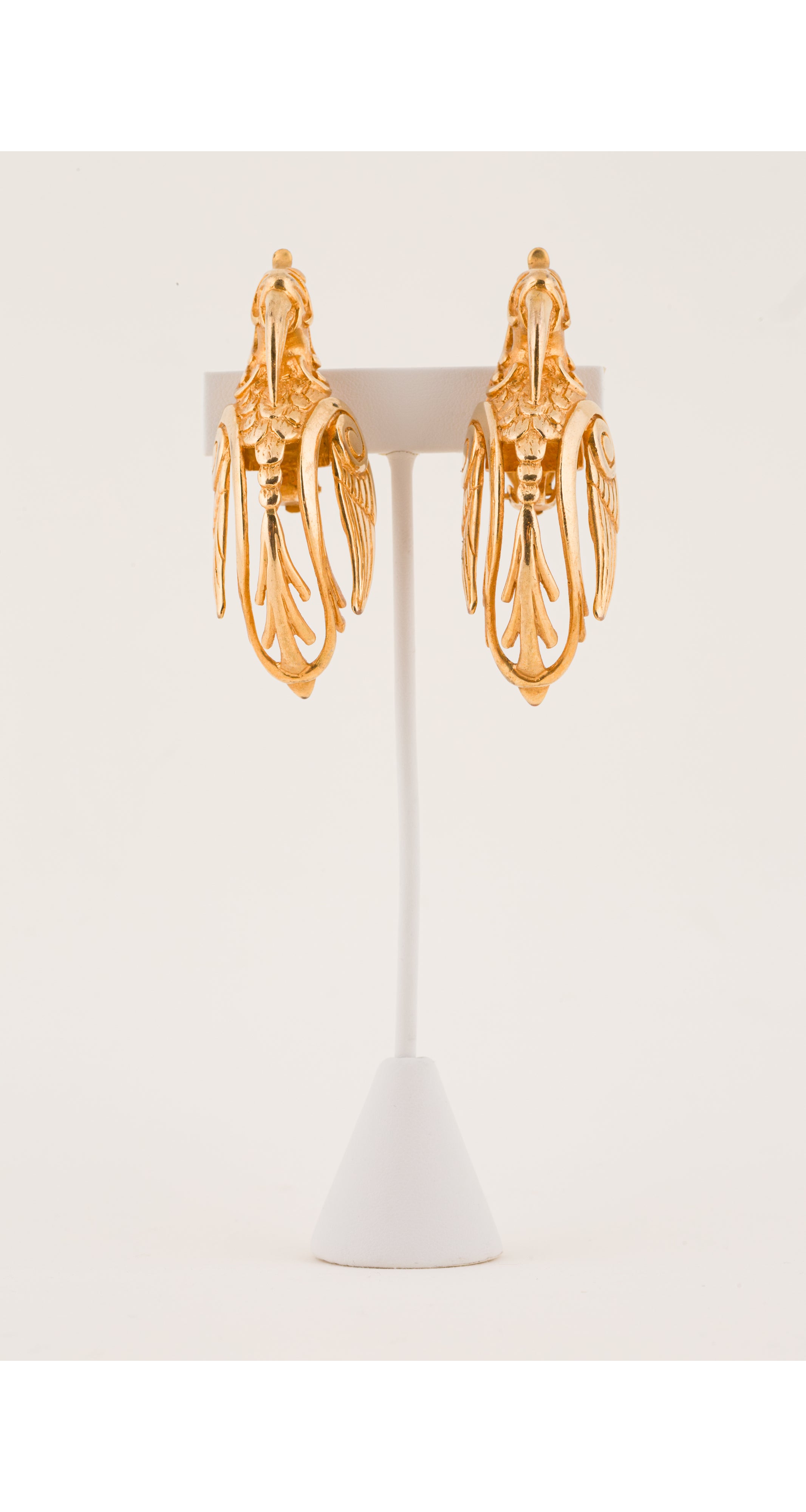 1980s Figural Bird Gold Tone Clip-On Earrings