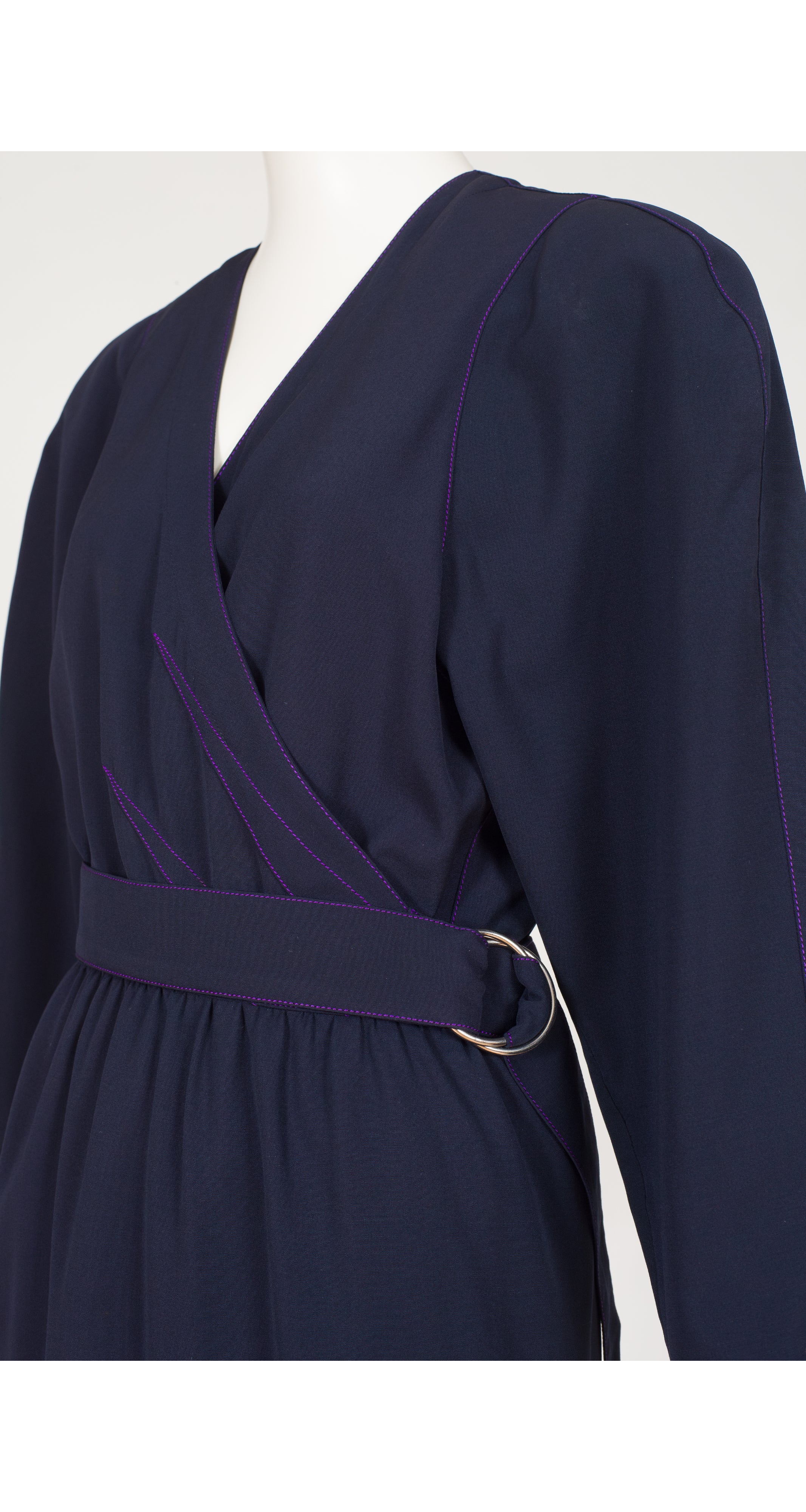 1984-1985 F/W Contrast Stitch Navy Wool Wrap Dress