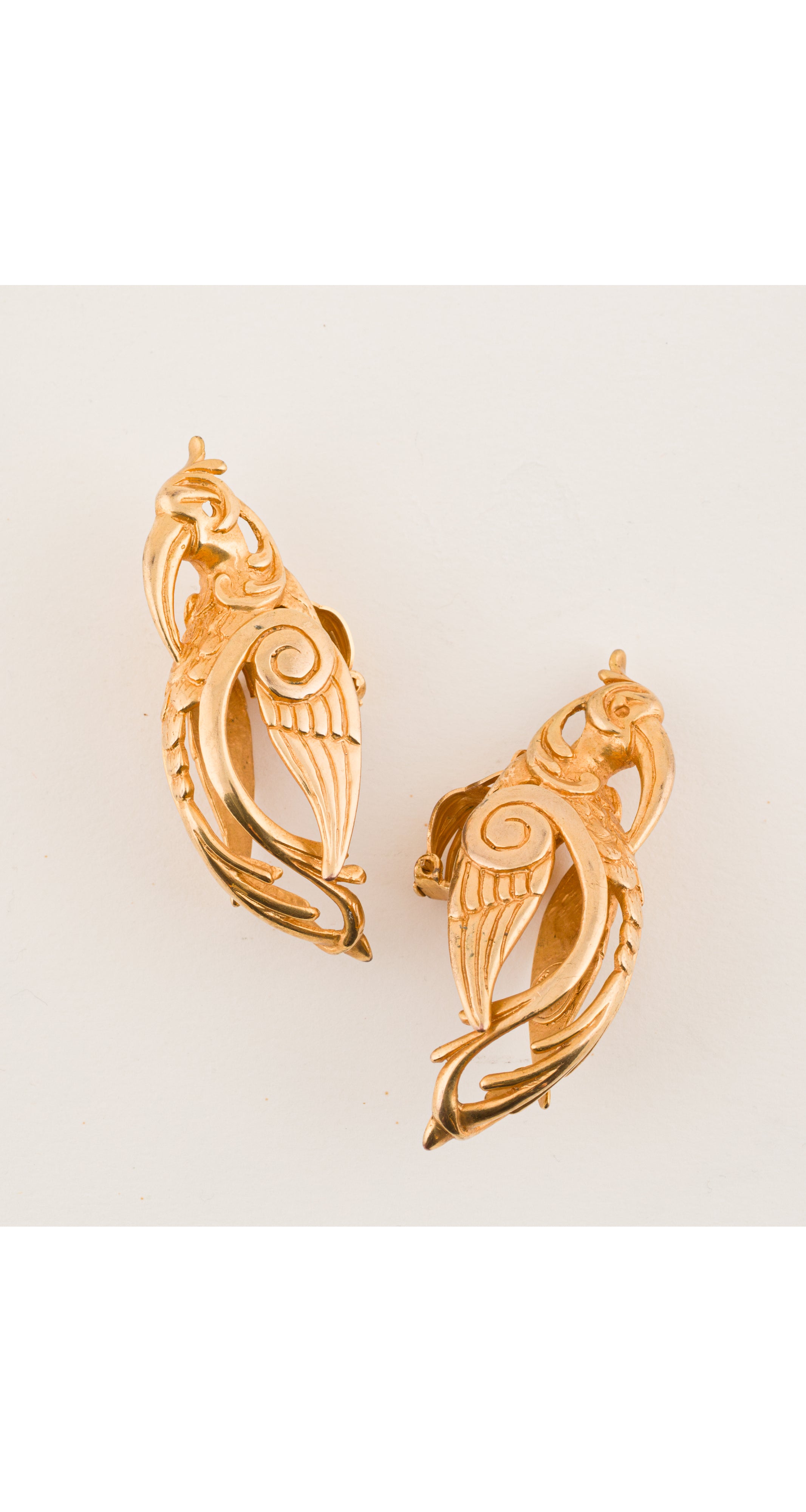 1980s Figural Bird Gold Tone Clip-On Earrings