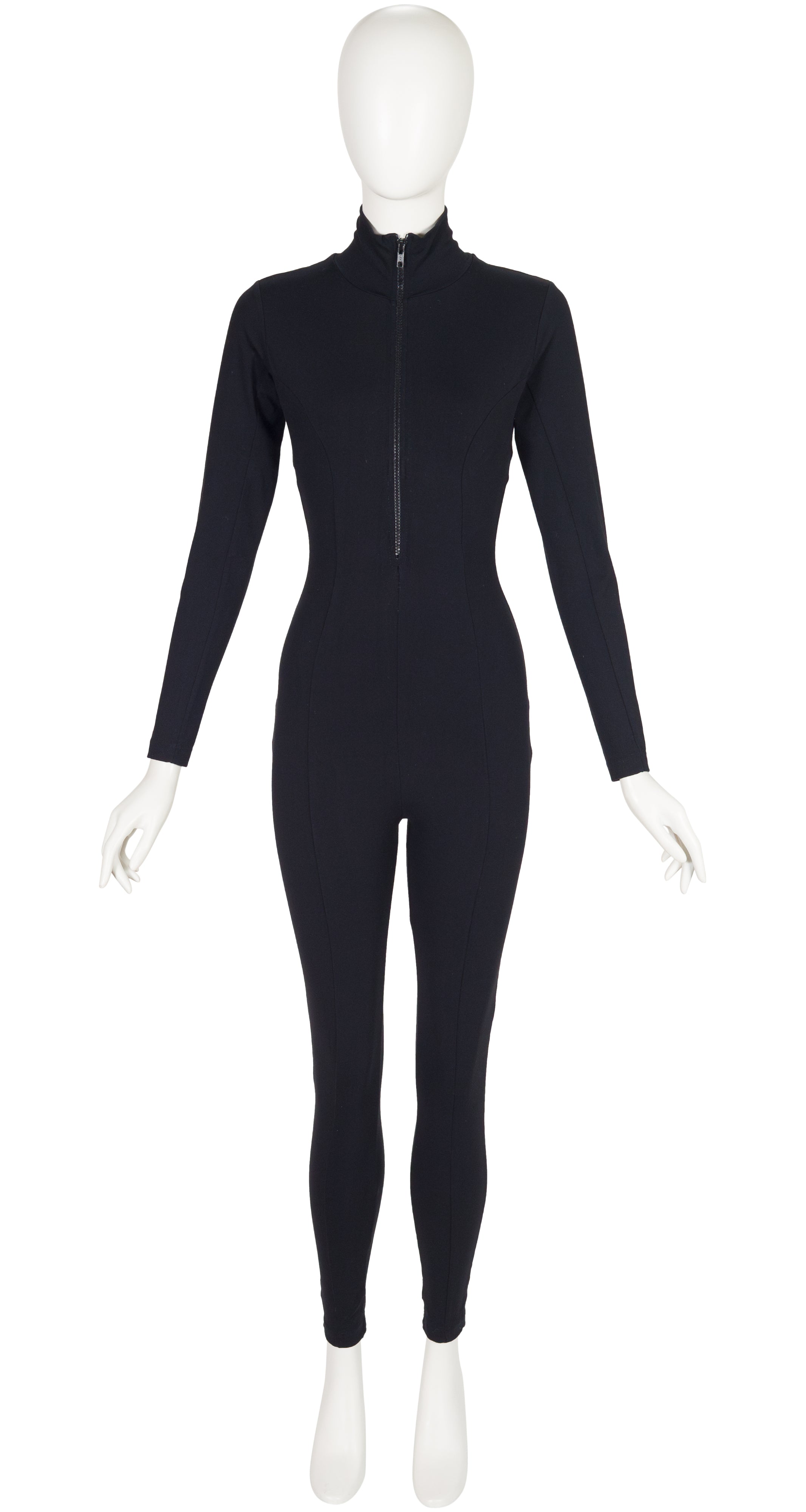 1990s Black Cotton Jersey Long Sleeve Catsuit