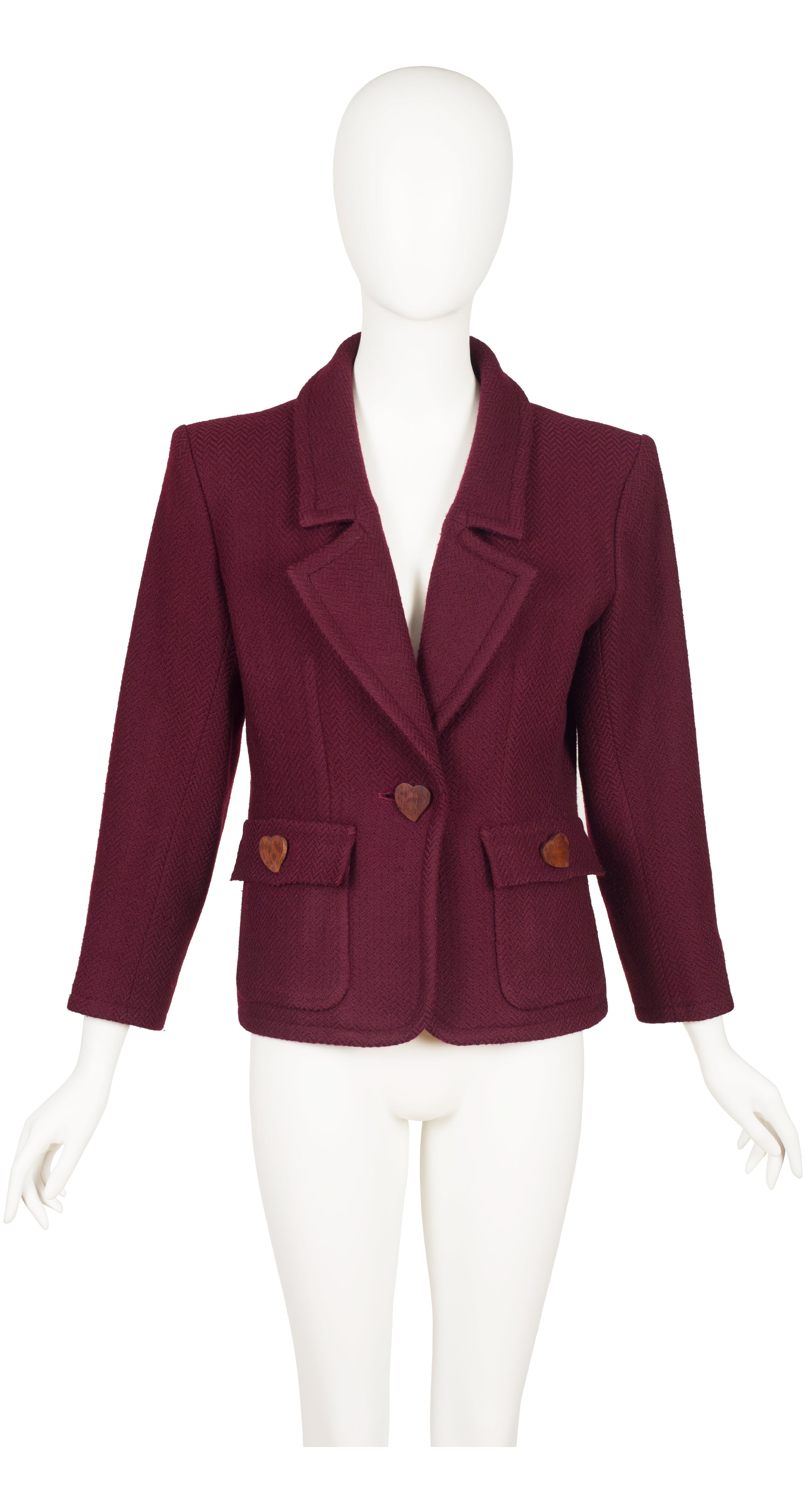 1993-94 F/W Heart-Shaped Wood Button Burgundy Wool Blazer