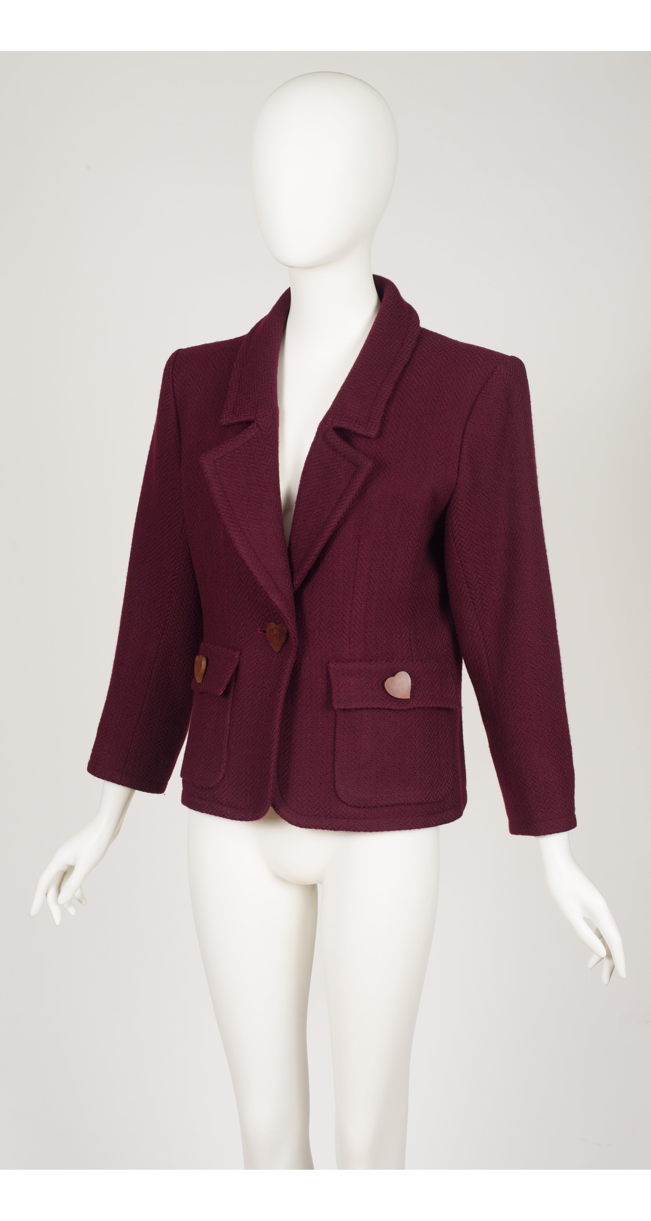 1993-94 F/W Heart-Shaped Wood Button Burgundy Wool Blazer