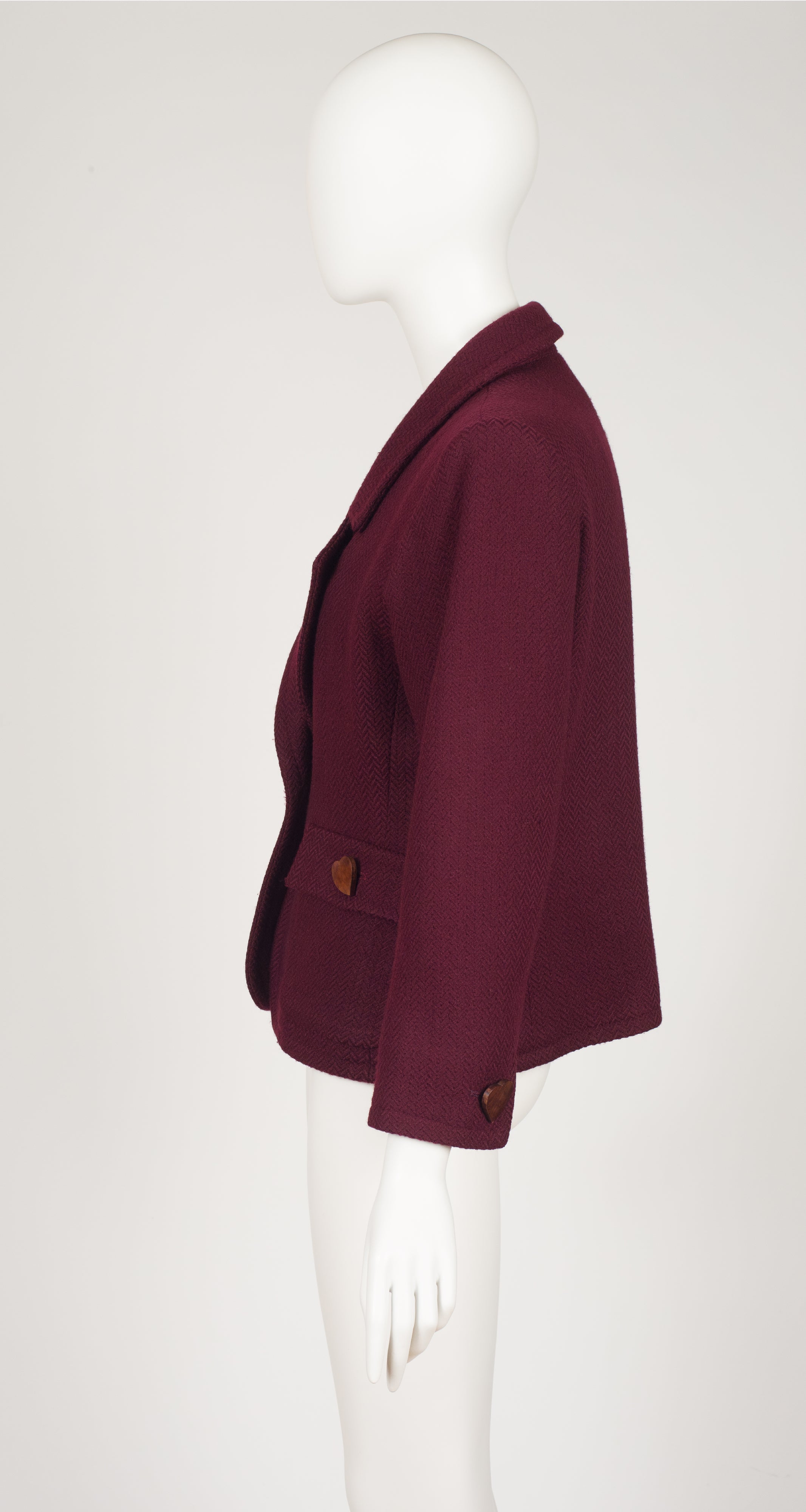 1993-94 F/W Heart-Shaped Wood Button Burgundy Wool Blazer