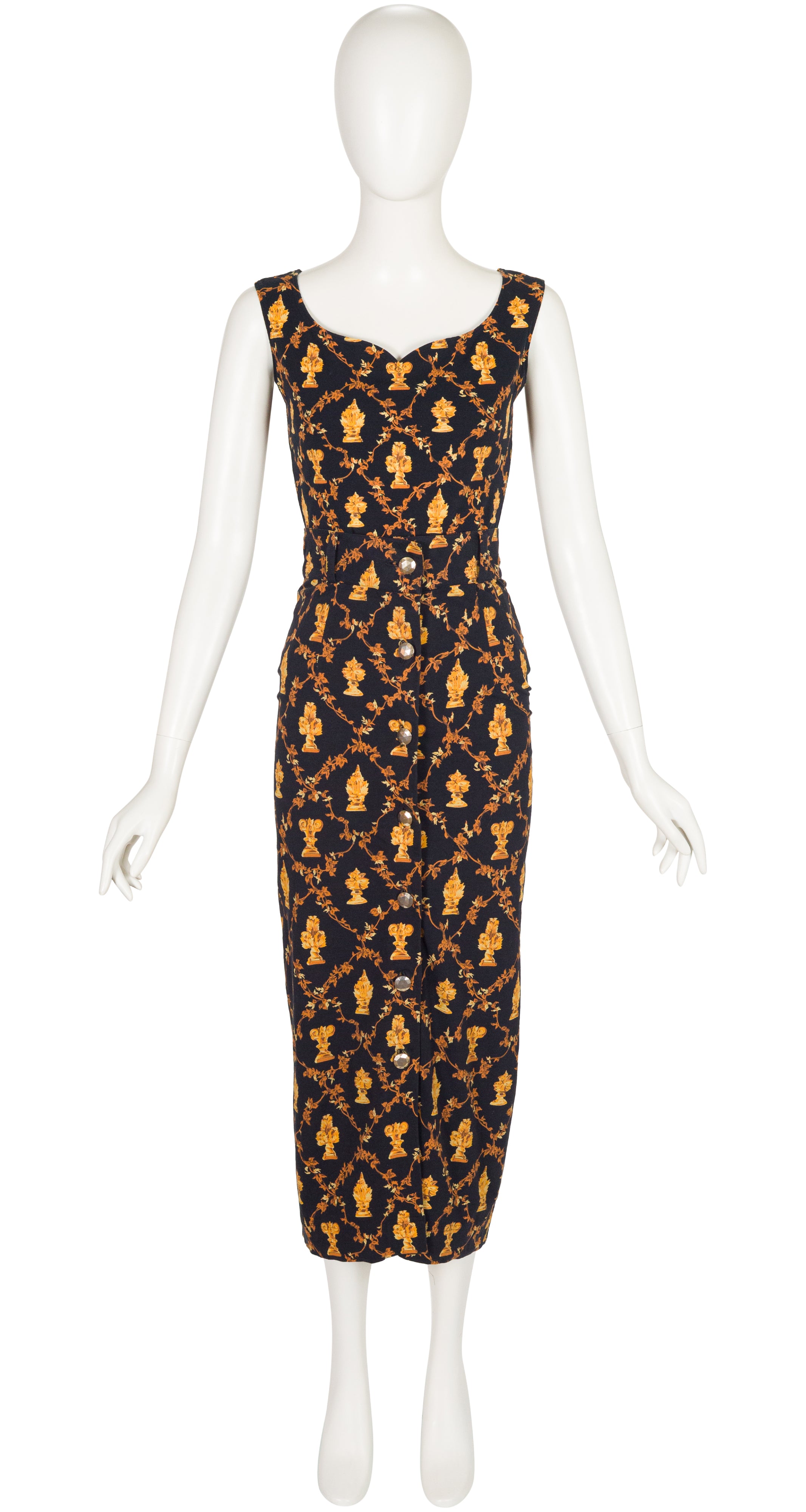 1980s Neoclassical Print Gold & Black Cotton Jersey Skirt Set