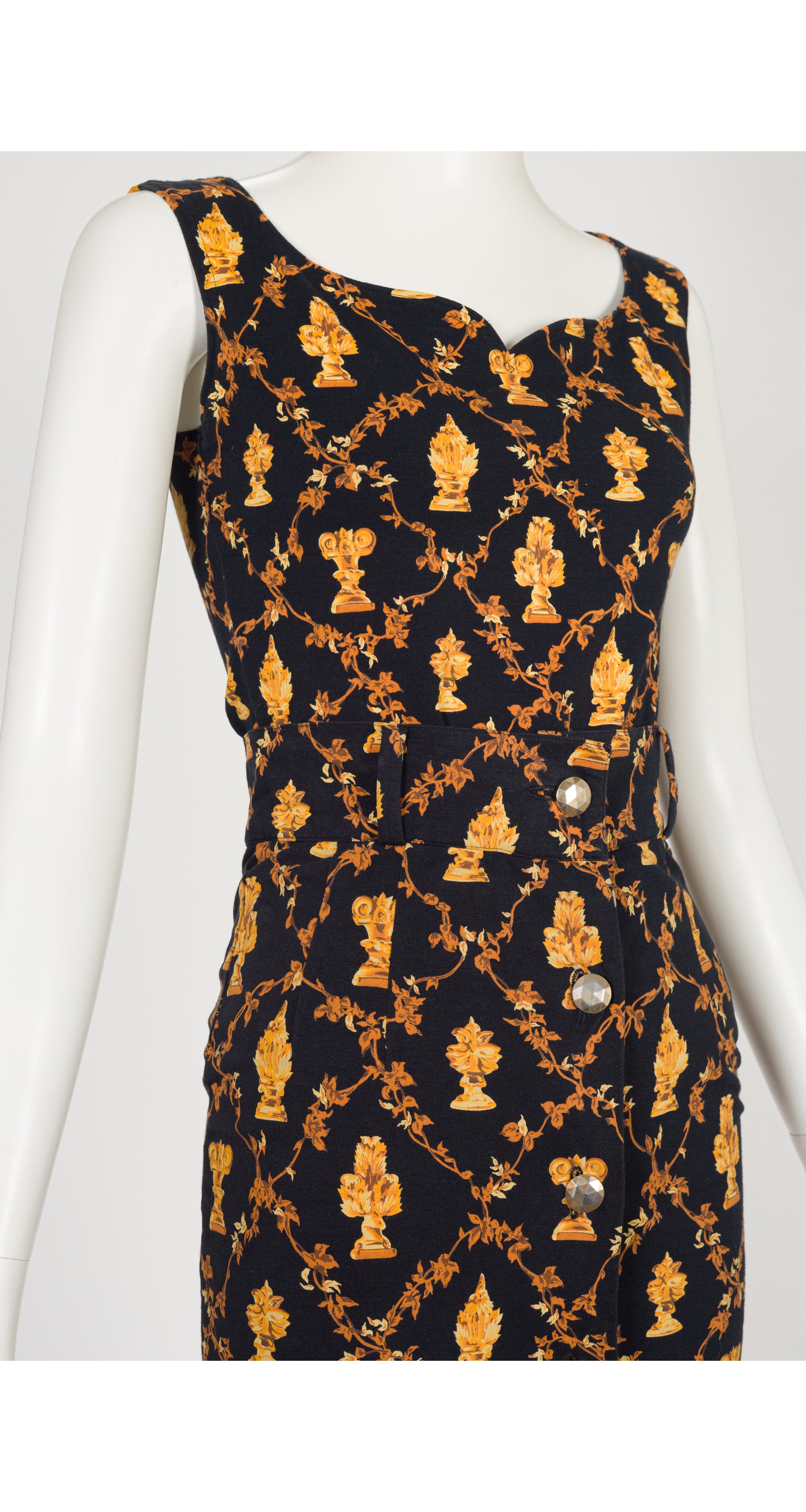 1980s Neoclassical Print Gold & Black Cotton Jersey Skirt Set