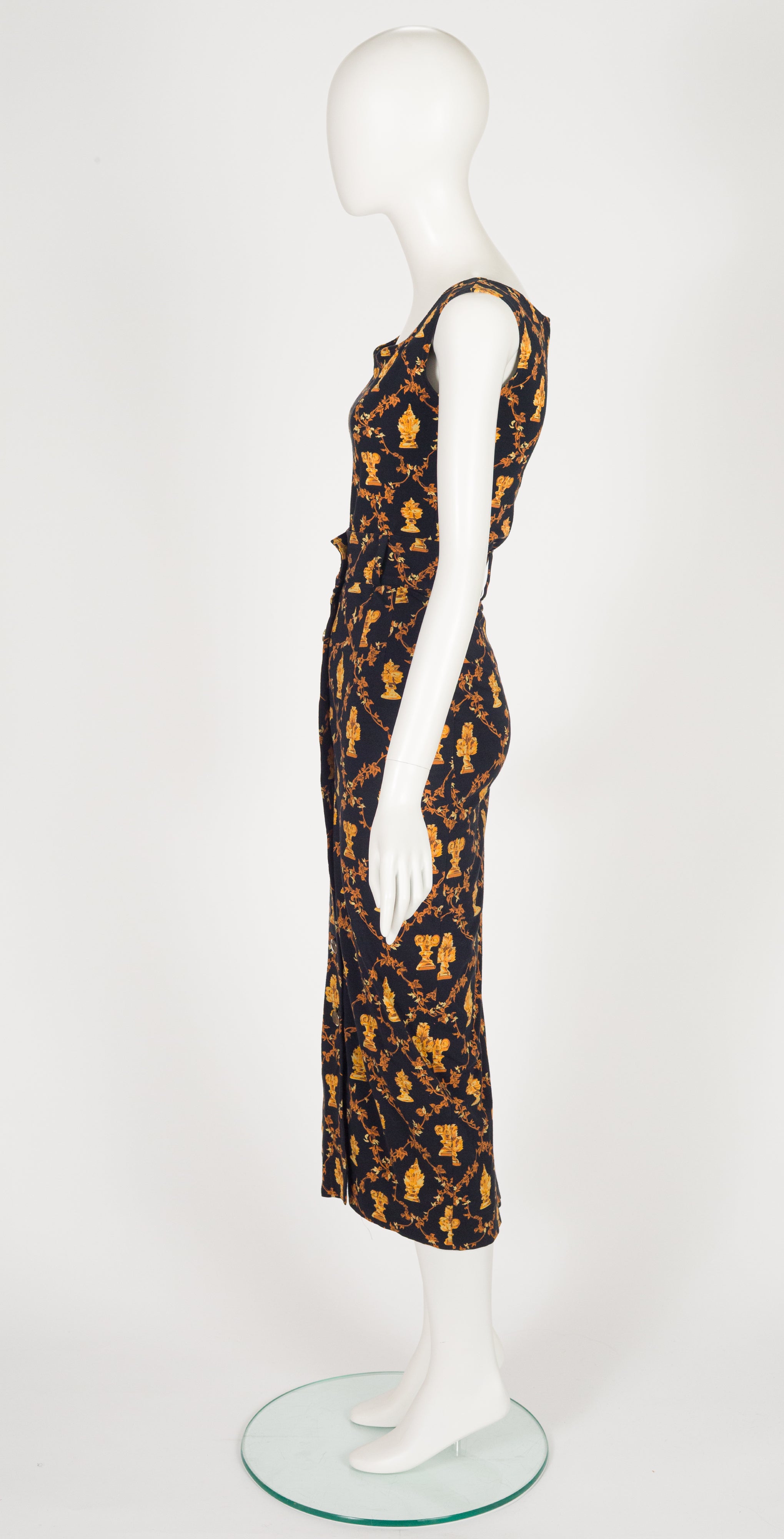 1980s Neoclassical Print Gold & Black Cotton Jersey Skirt Set