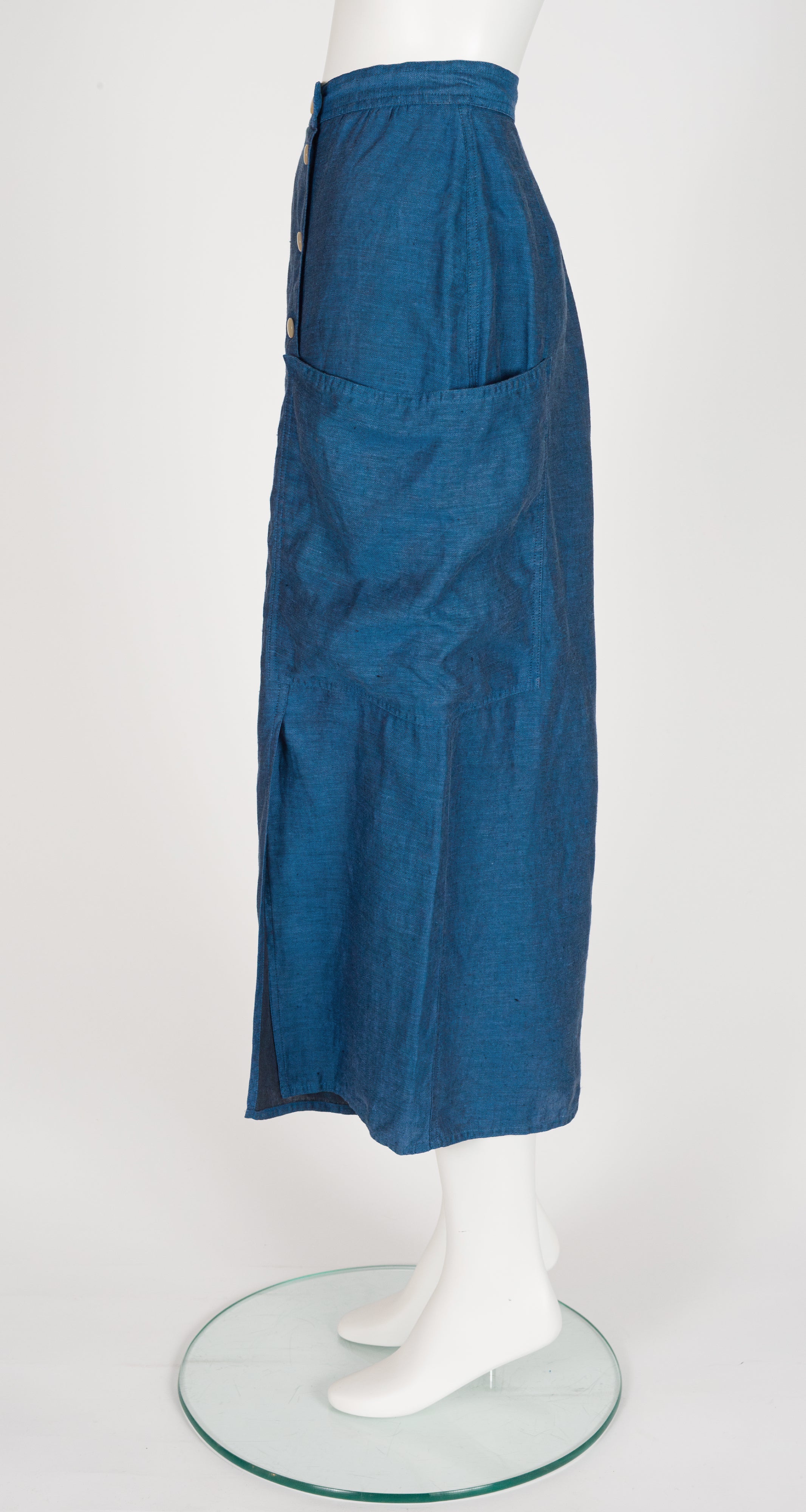 1980s Blue Linen High-Waisted Culottes