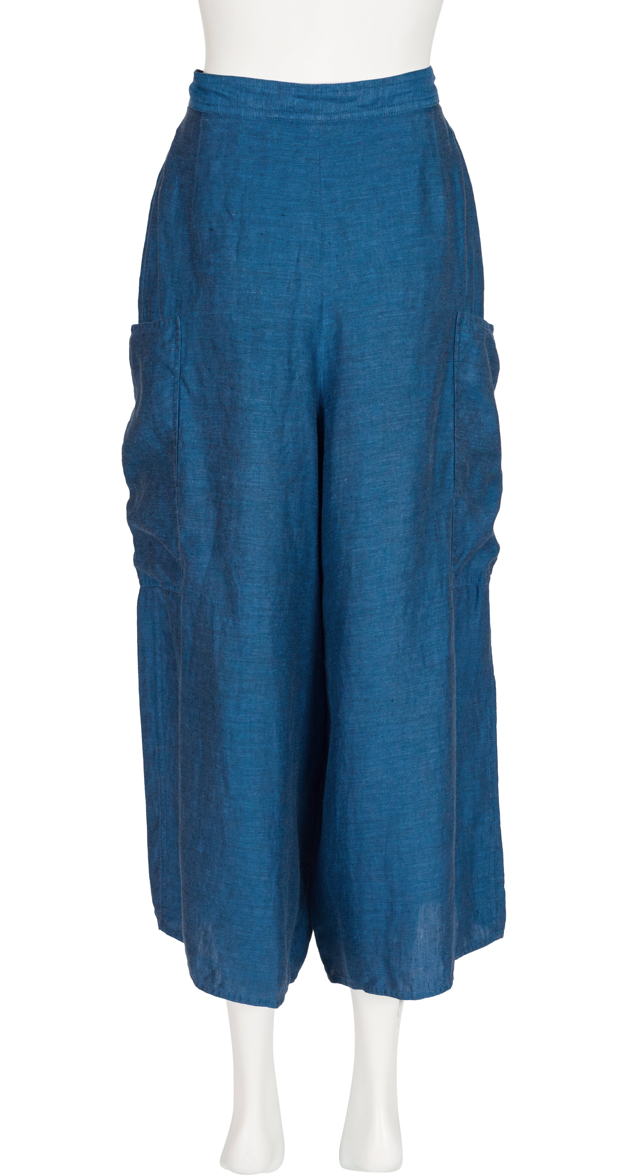 1980s Blue Linen High-Waisted Culottes