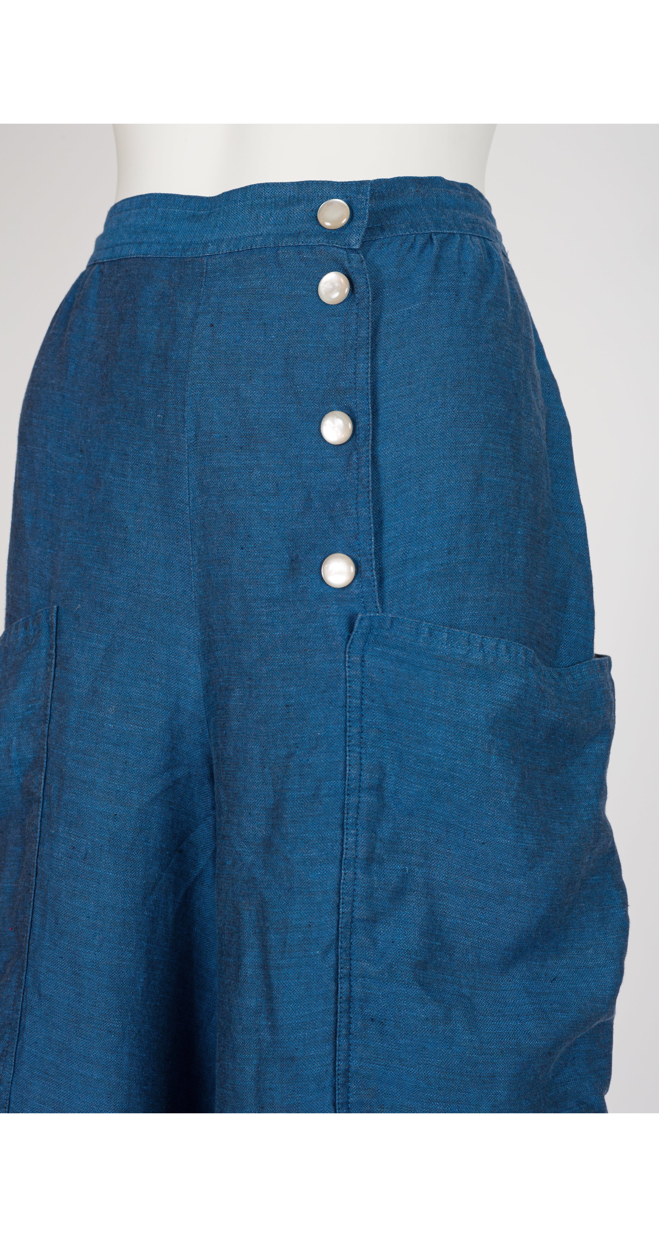 1980s Blue Linen High-Waisted Culottes