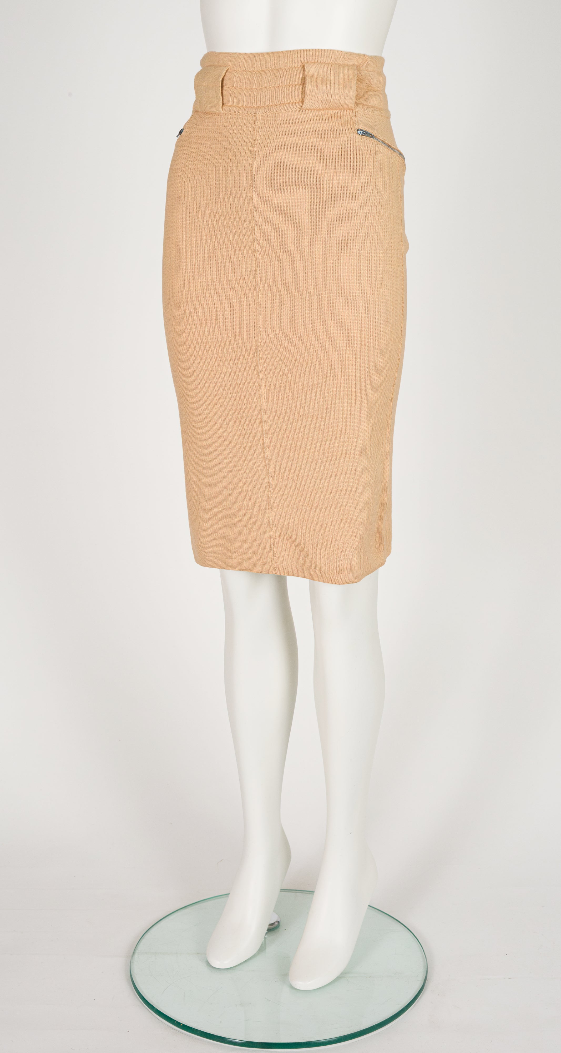 1985 S/S Beige Cotton Knit Bodycon Zip Skirt