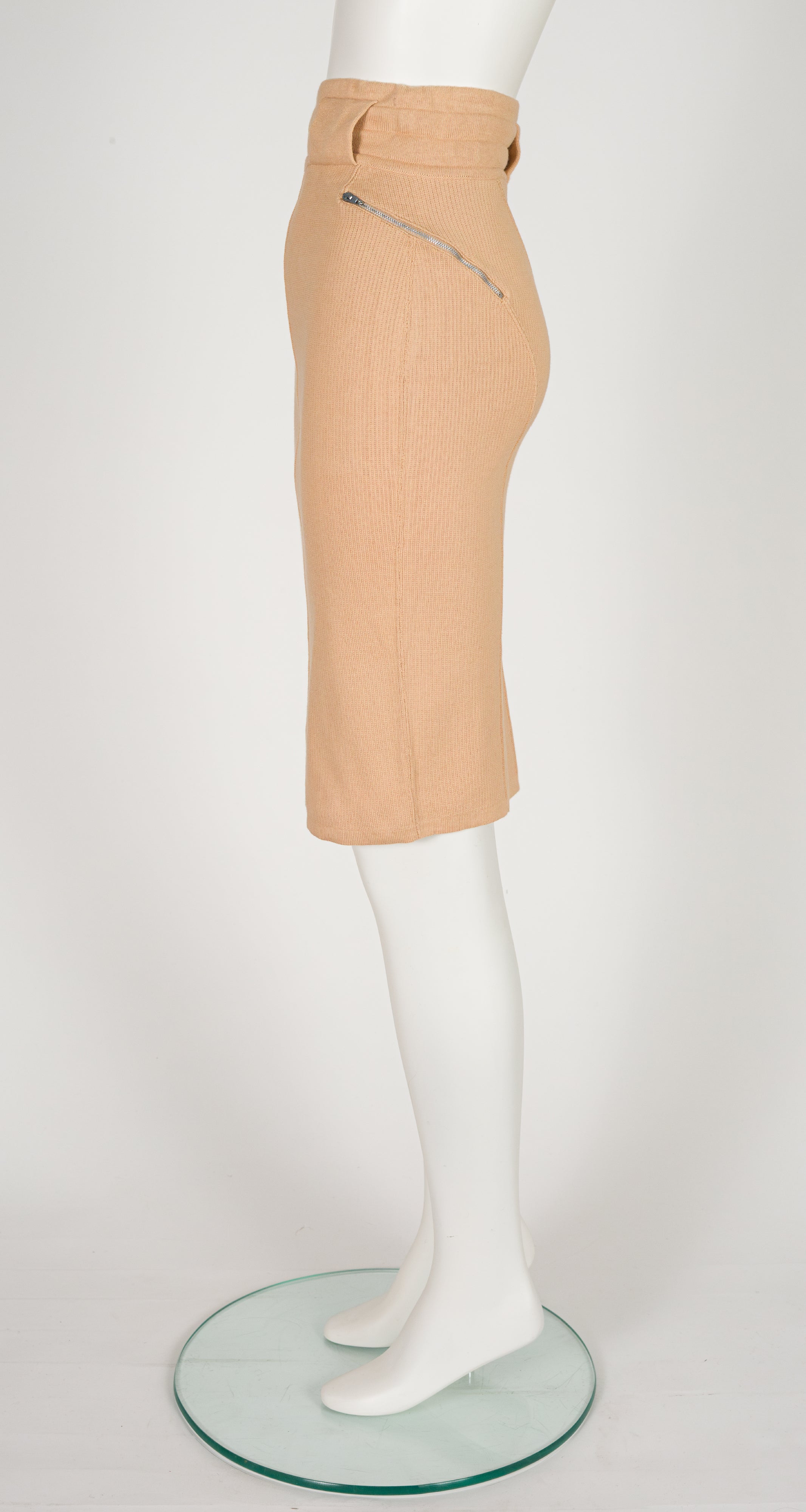 1985 S/S Beige Cotton Knit Bodycon Zip Skirt