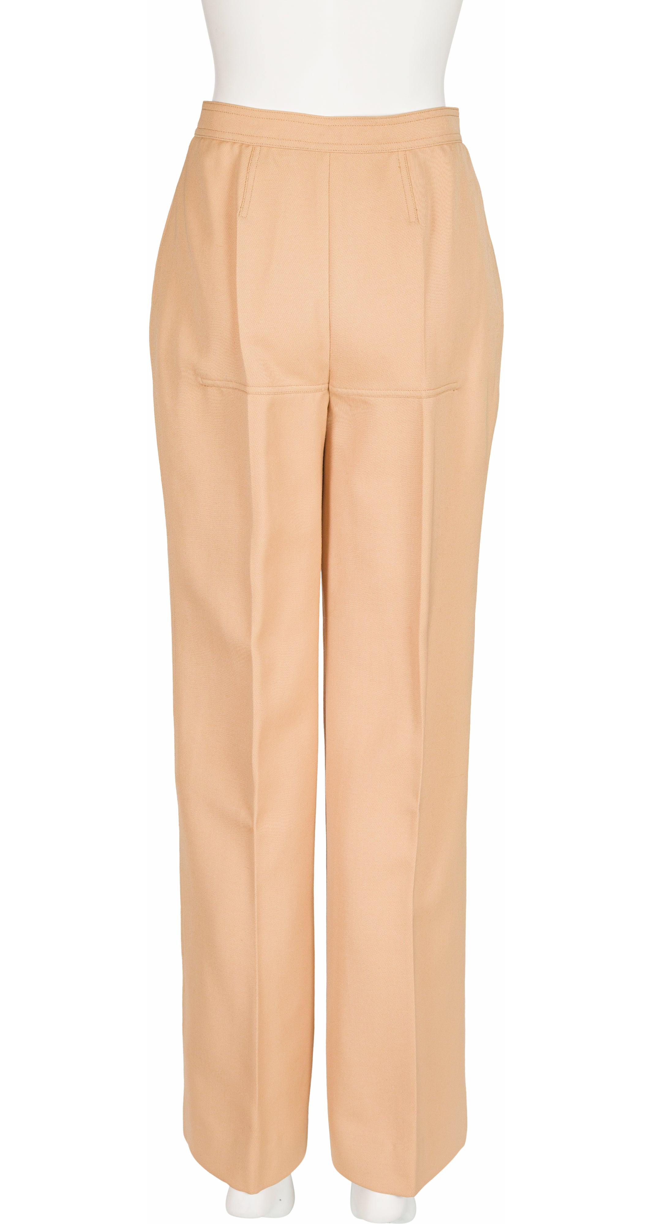 1970s Logo Tan Wool Gabardine Straight-Leg Trousers
