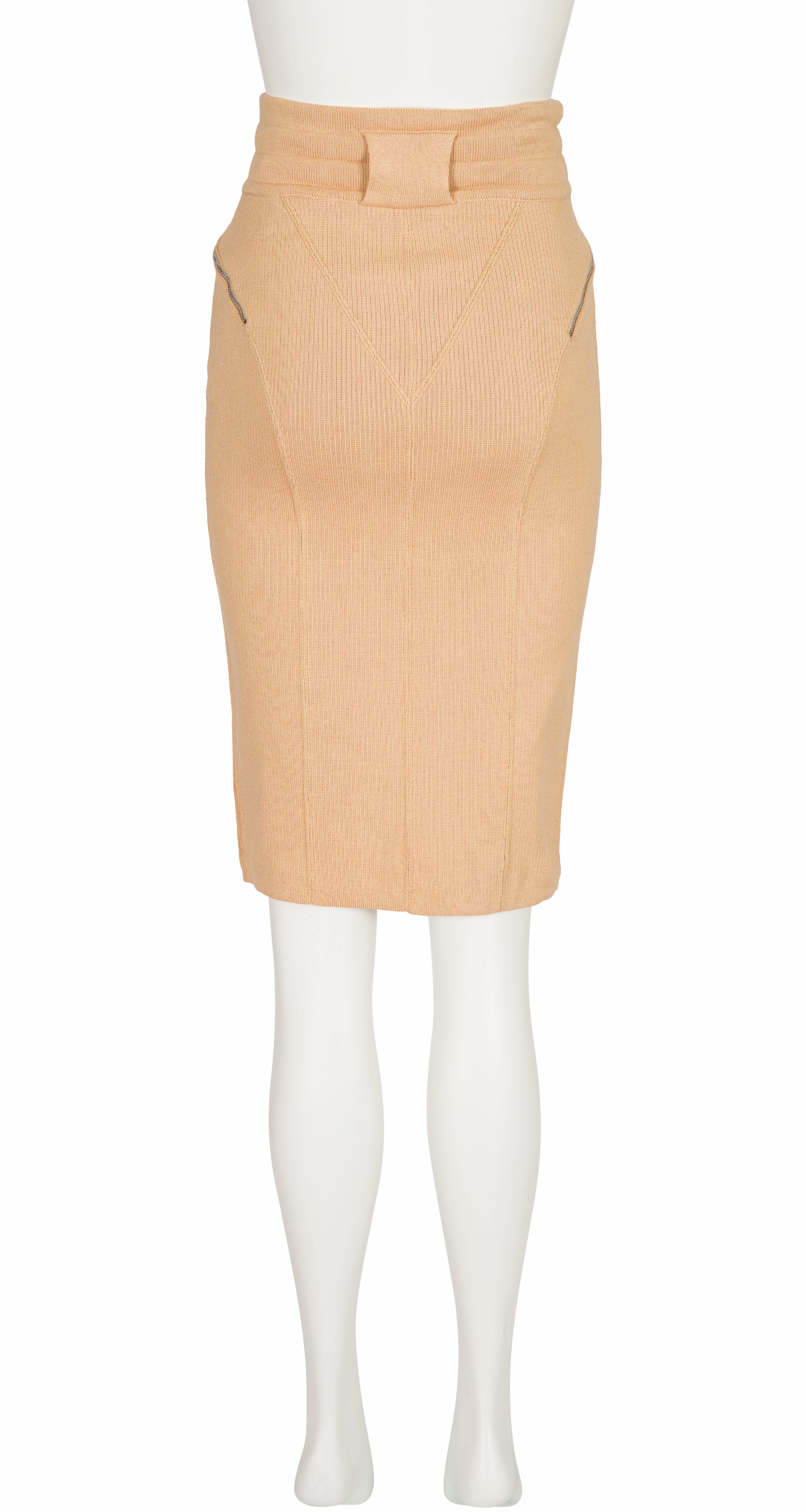 1985 S/S Beige Cotton Knit Bodycon Zip Skirt