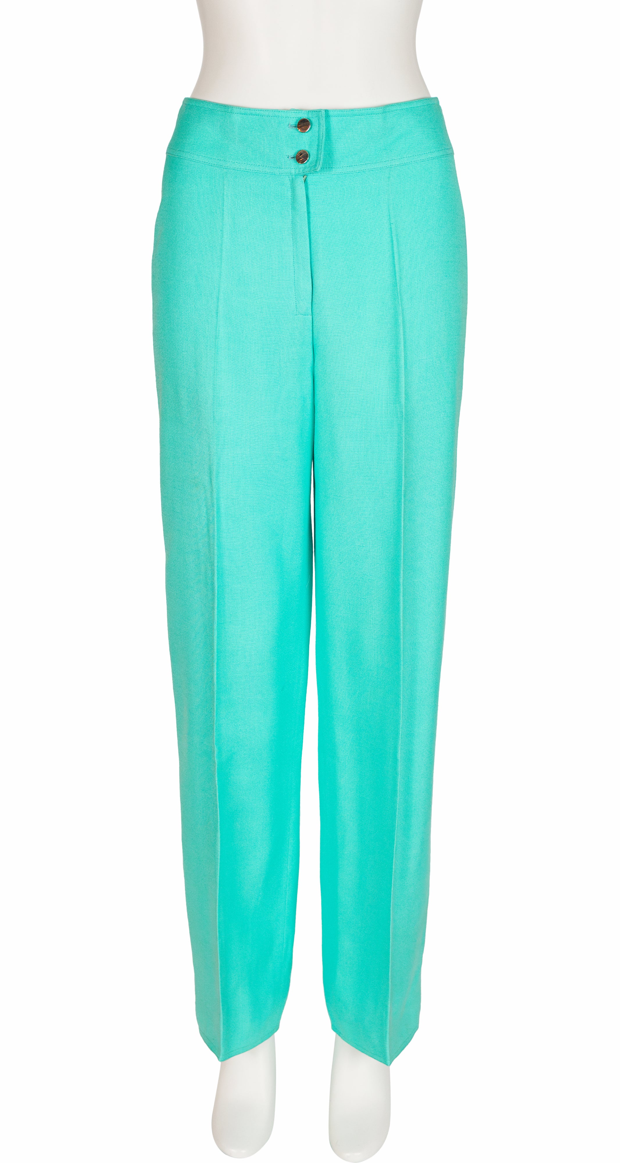 1970s NWT Turquoise Rayon Straight-Leg Trousers
