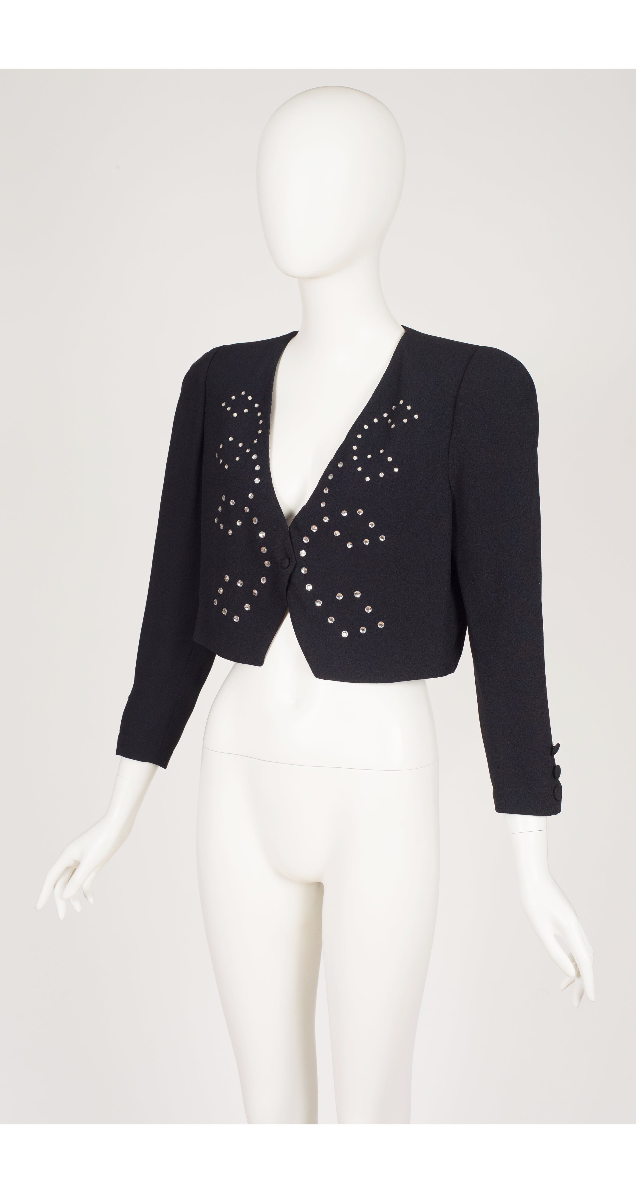 1988-85 F/W Rhinestone Encrusted Black Rayon Bolero Jacket