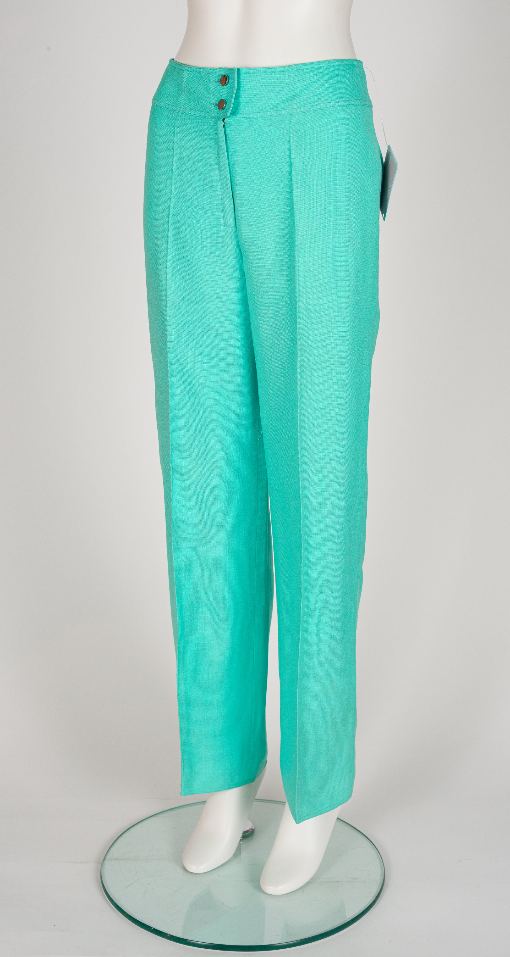 1970s NWT Turquoise Rayon Straight-Leg Trousers