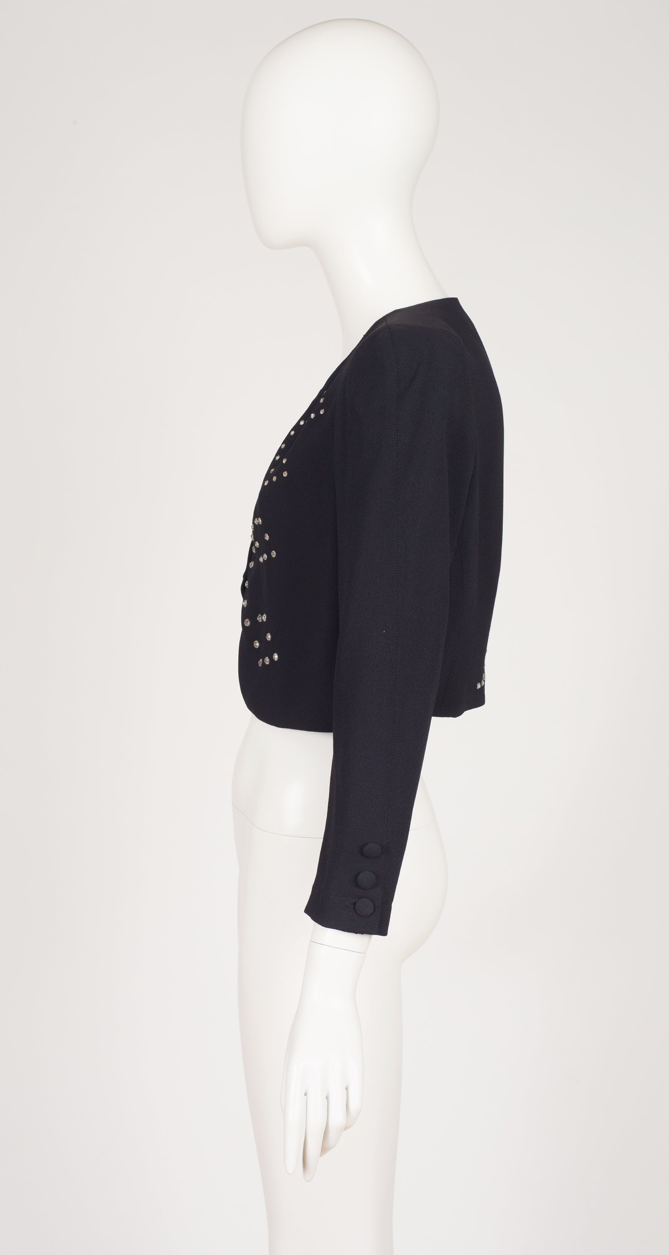 1988-85 F/W Rhinestone Encrusted Black Rayon Bolero Jacket