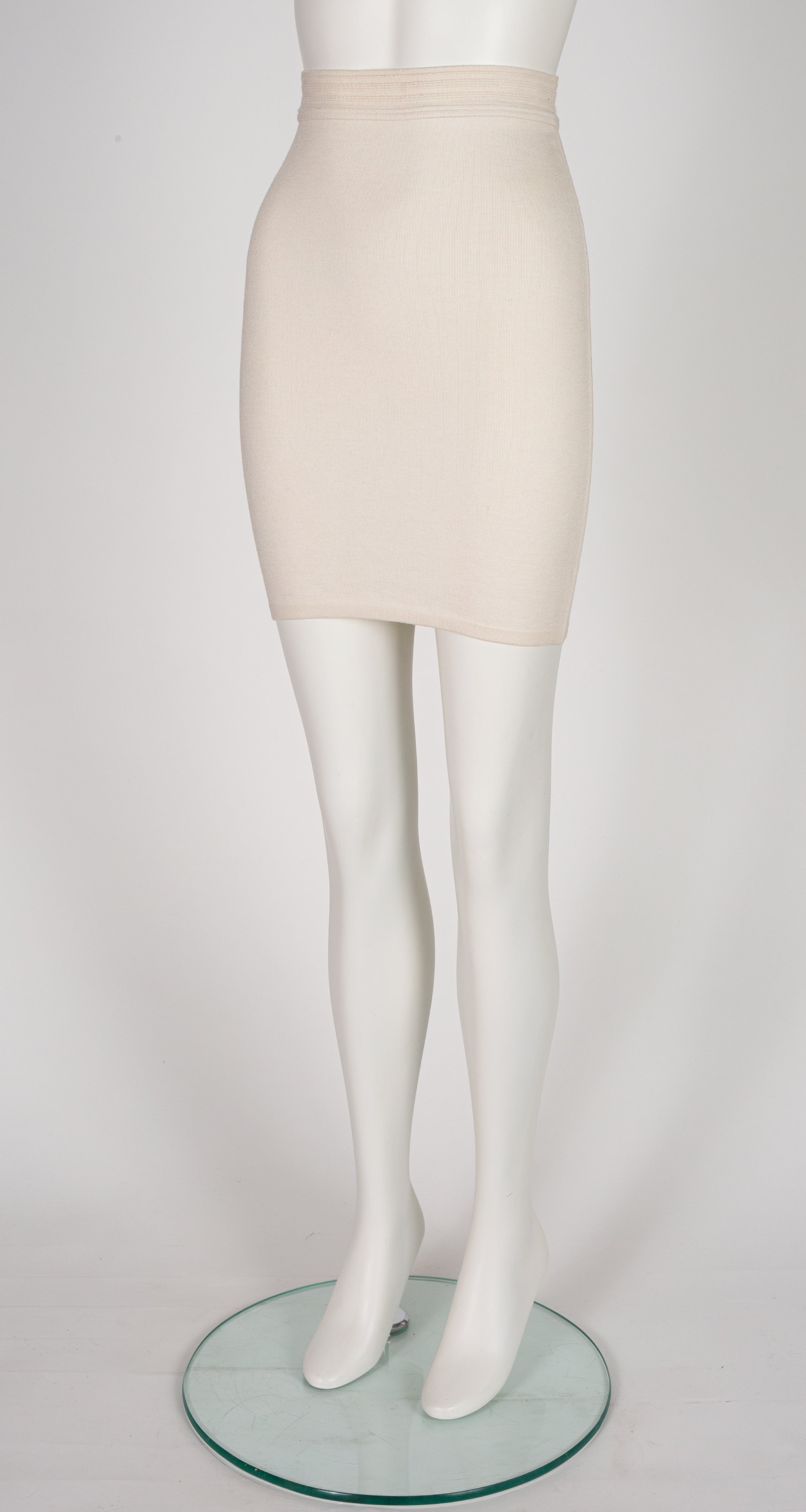 1990s Cream Knit Bodycon Mini Skirt