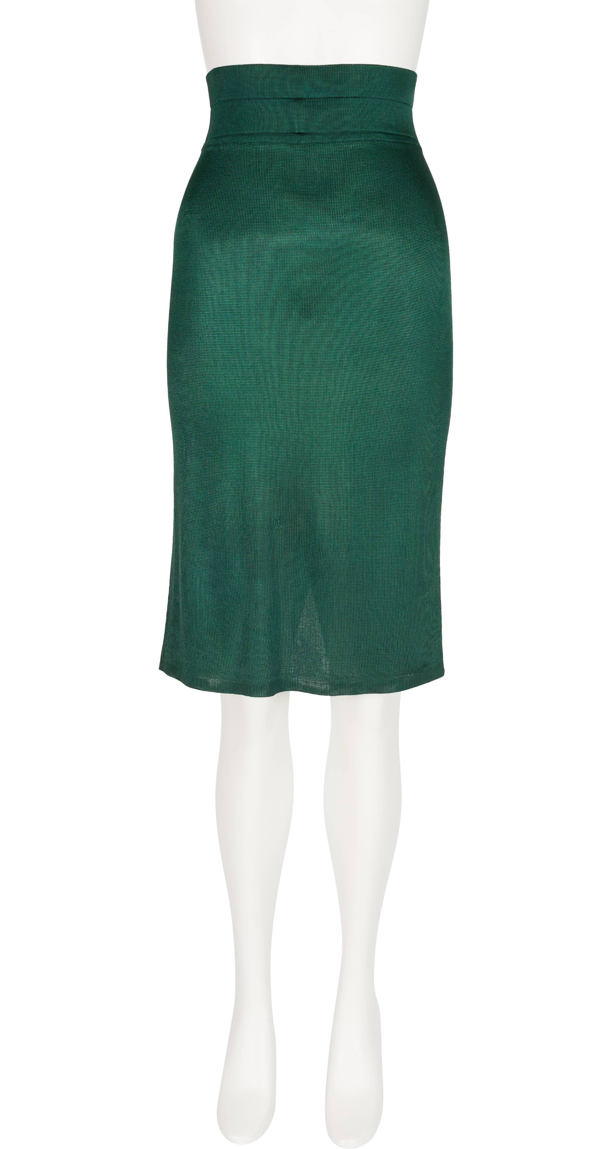 1986 S/S Green Knit Snap-Up Pencil Skirt