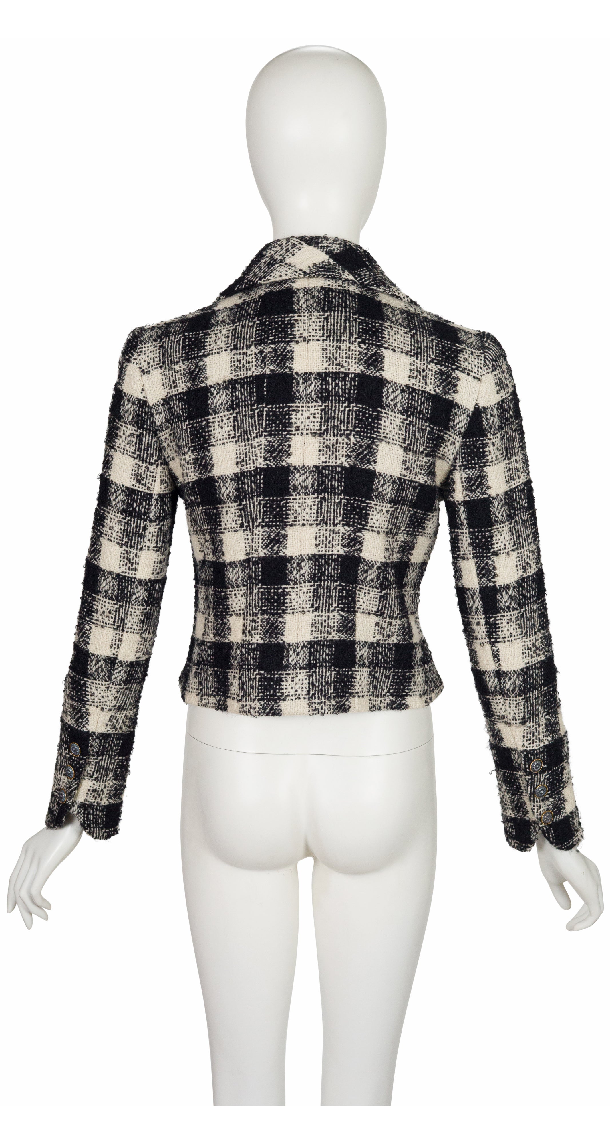 1990-91 F/W Black & Cream Plaid Wool Tweed Cropped Jacket