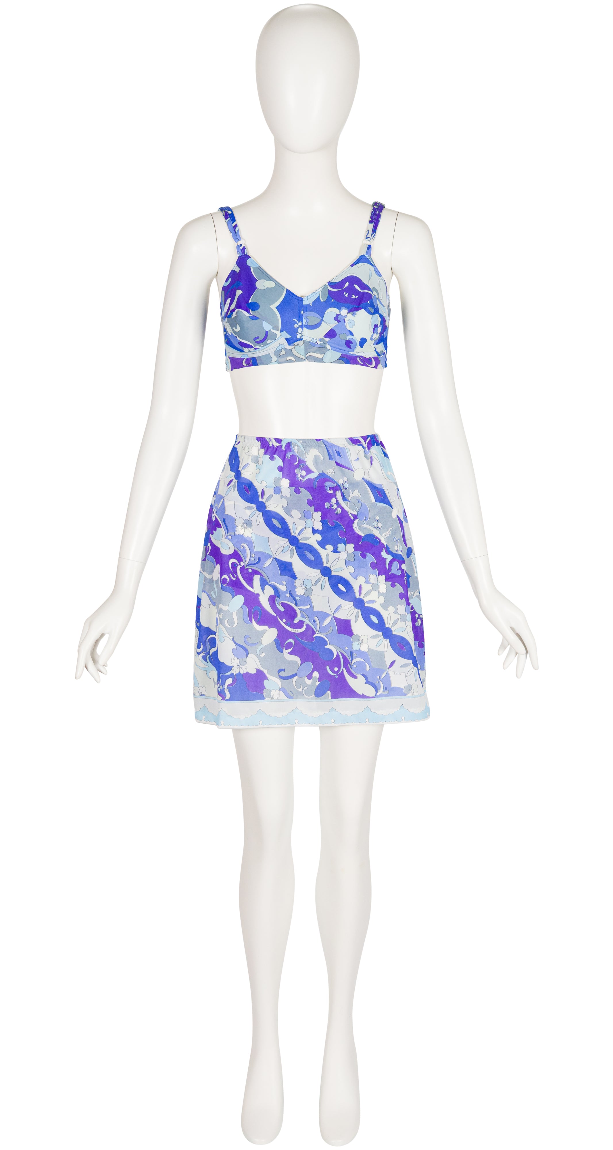 1960s Printed Blue & Purple Three-Piece Lingerie Set