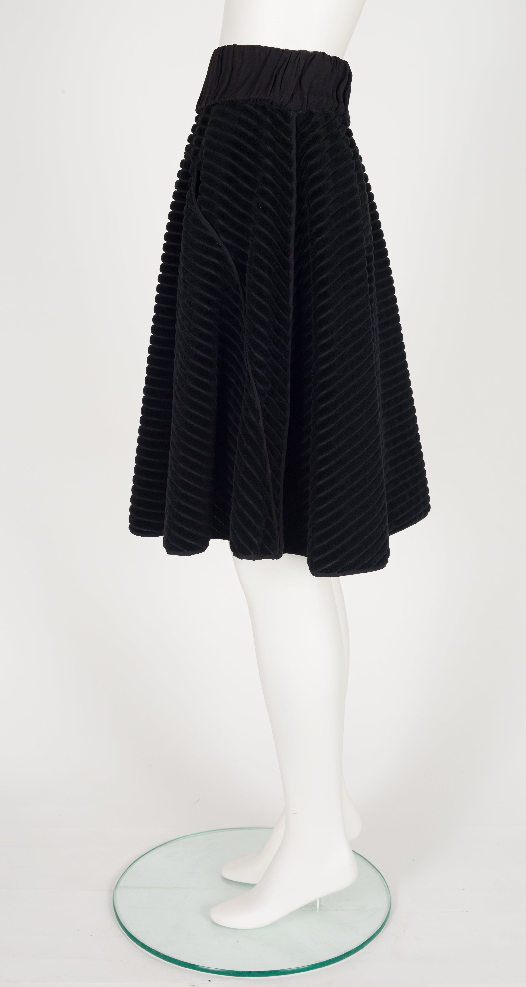 2000 F/W Black Ribbed Cotton Velvet Circle Skirt