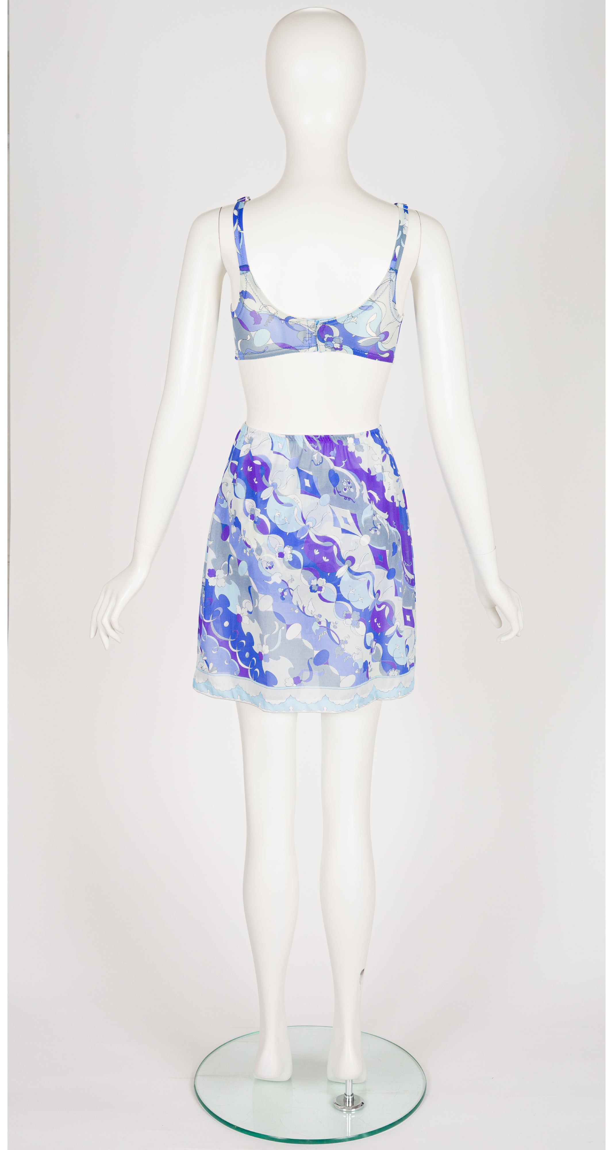 1960s Printed Blue & Purple Three-Piece Lingerie Set