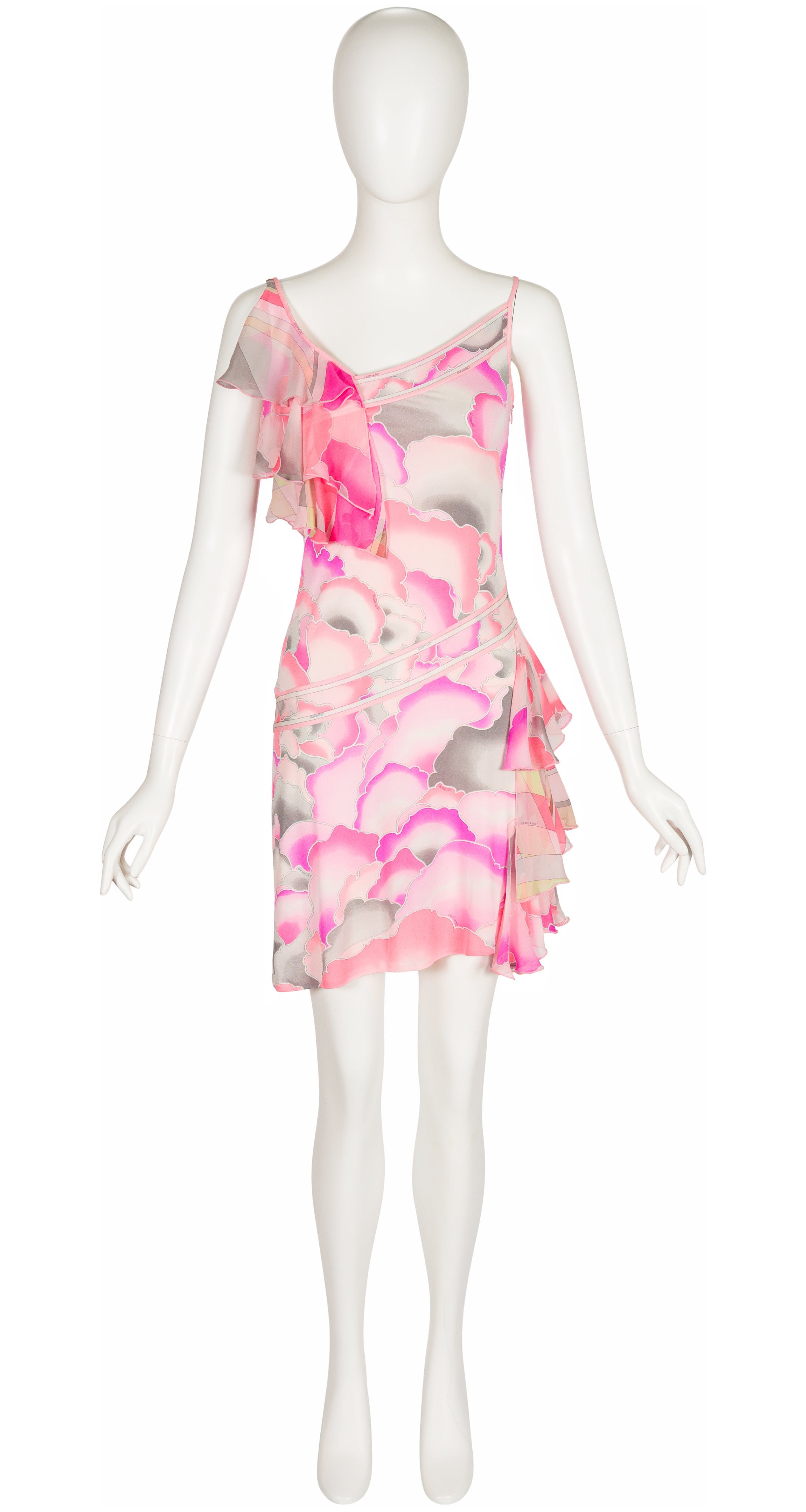 2004 S/S Cloud Print Silk Jersey Ruffle Mini Dress