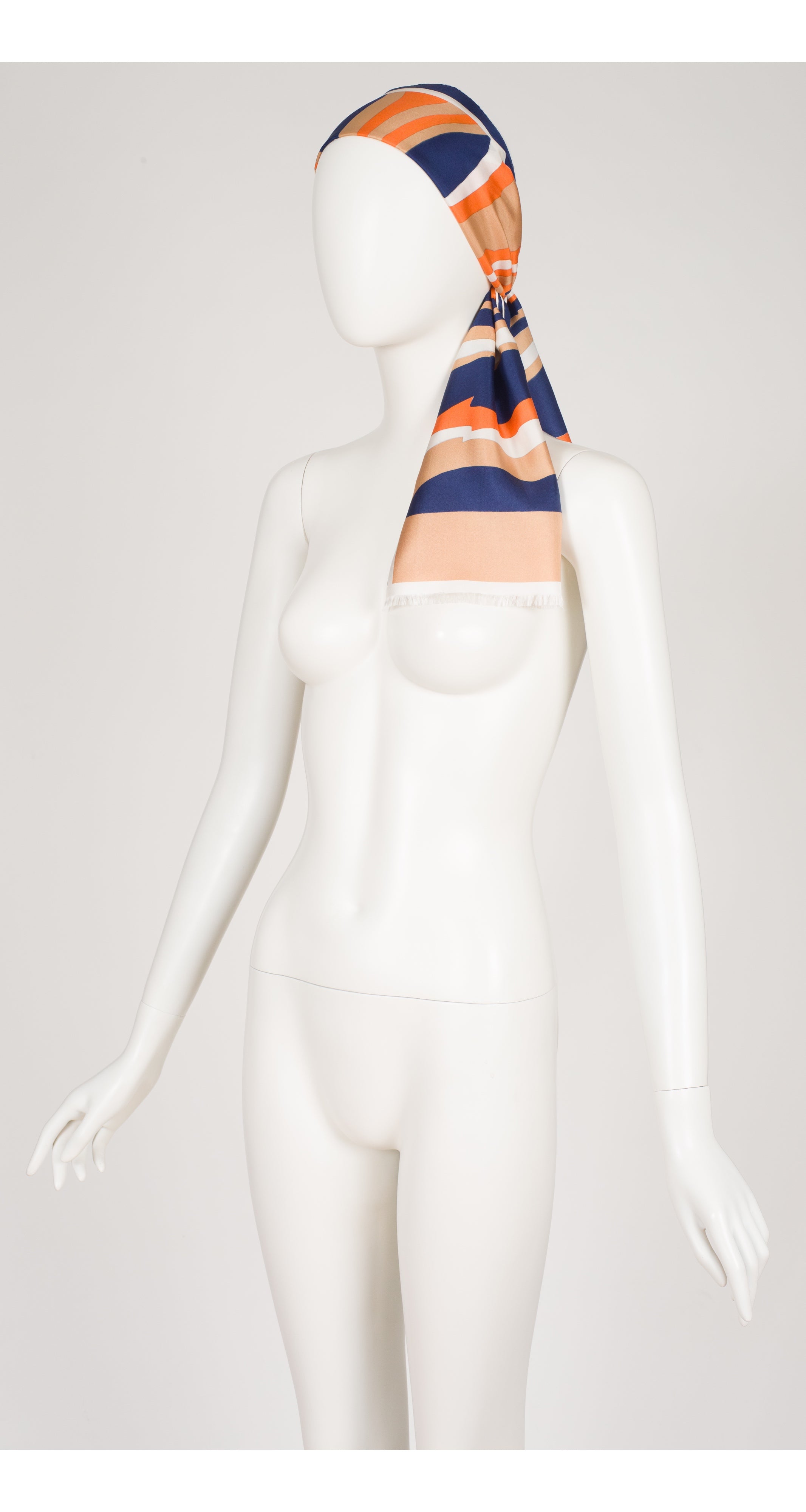 1960s Orange & Navy Abstract Striped 50" Long Silk Scarf